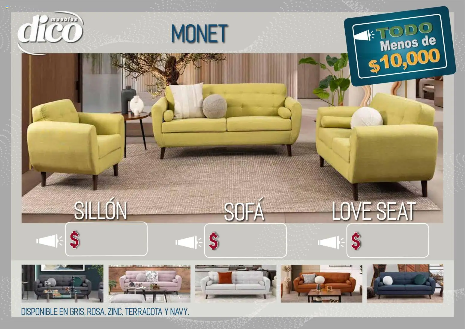 Nuevas ofertas de Muebles Dico válidas en toda la República Mexicana desde el 09.04.2026. ¡Encuentra las mejores ofertas en Muebles Dico catálogo Todo menos de 10000 Pacifico! | Página: 37 | Productos: Sofá, Sillón