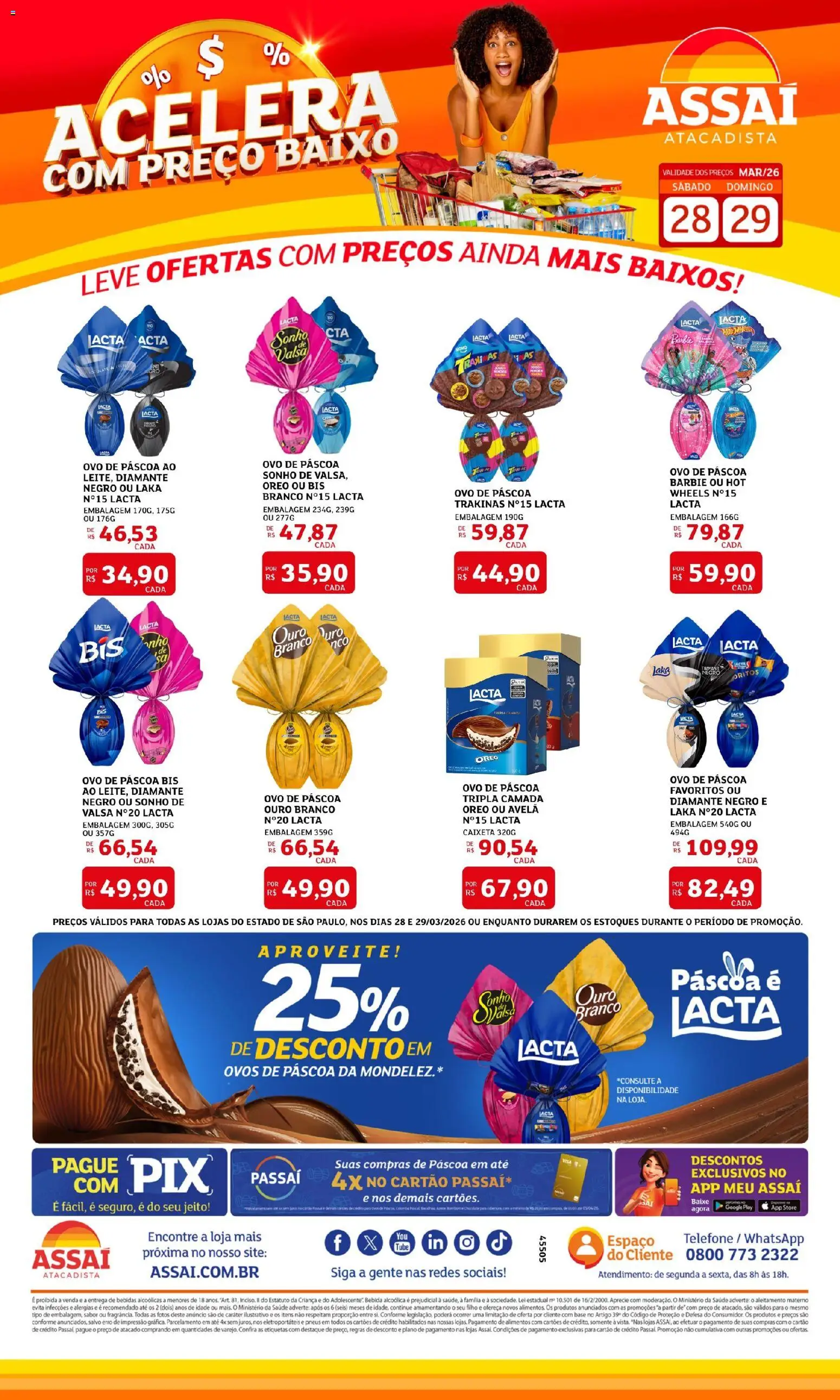 Assaí Atacadista Folheto - válido de 28.03.2026 | Página: 1 | Produtos: Ovo de páscoa, Ovos, Baixo, Telefone