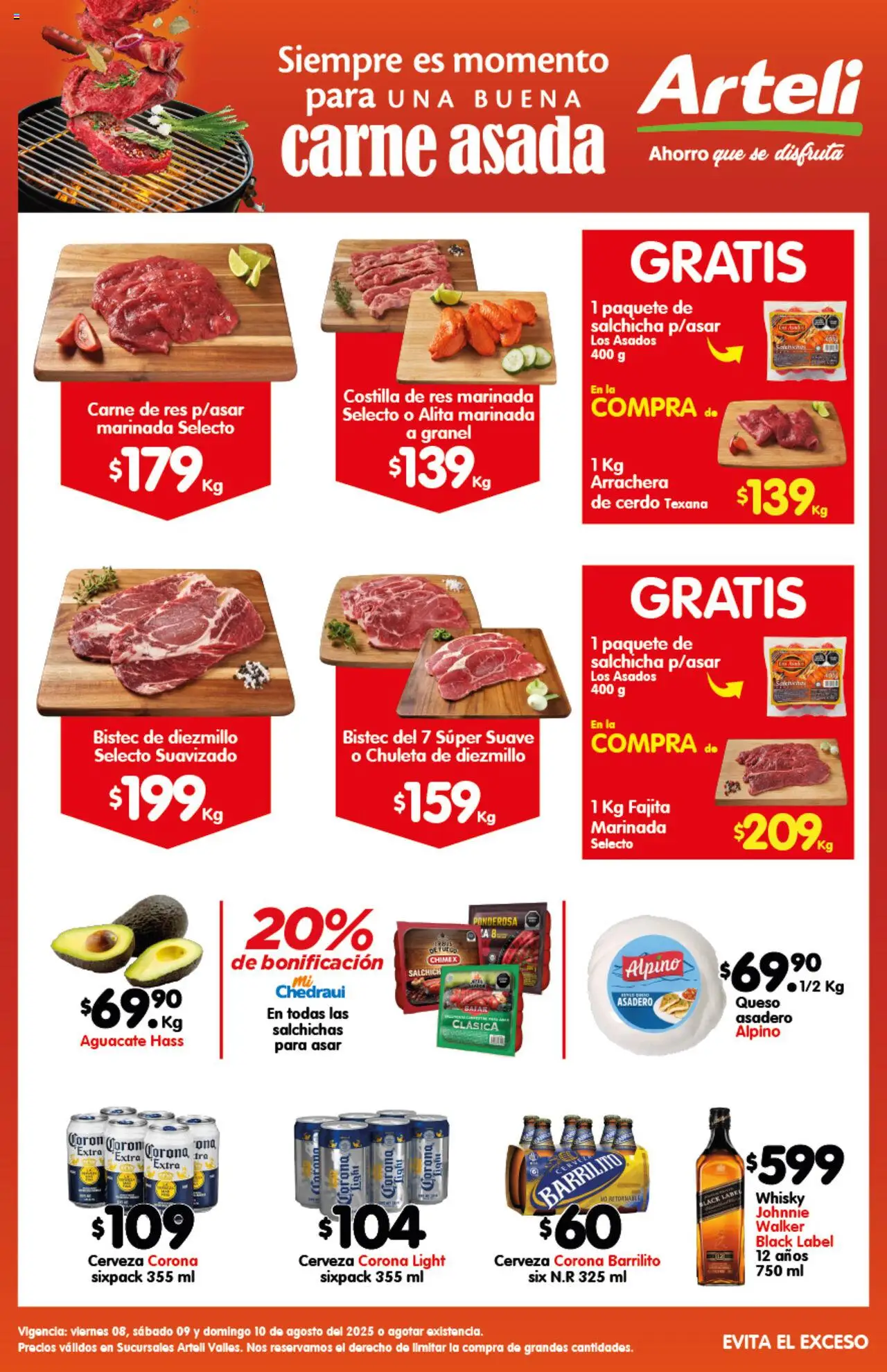 Nuevas ofertas de Arteli válidas en toda la República Mexicana desde el 08.08.2025. ¡Encuentra las mejores ofertas en Arteli - Folleto Express Carnes & Cortes! | Página: 1 | Productos: Salchicha, Cerveza, Cerdo, Res