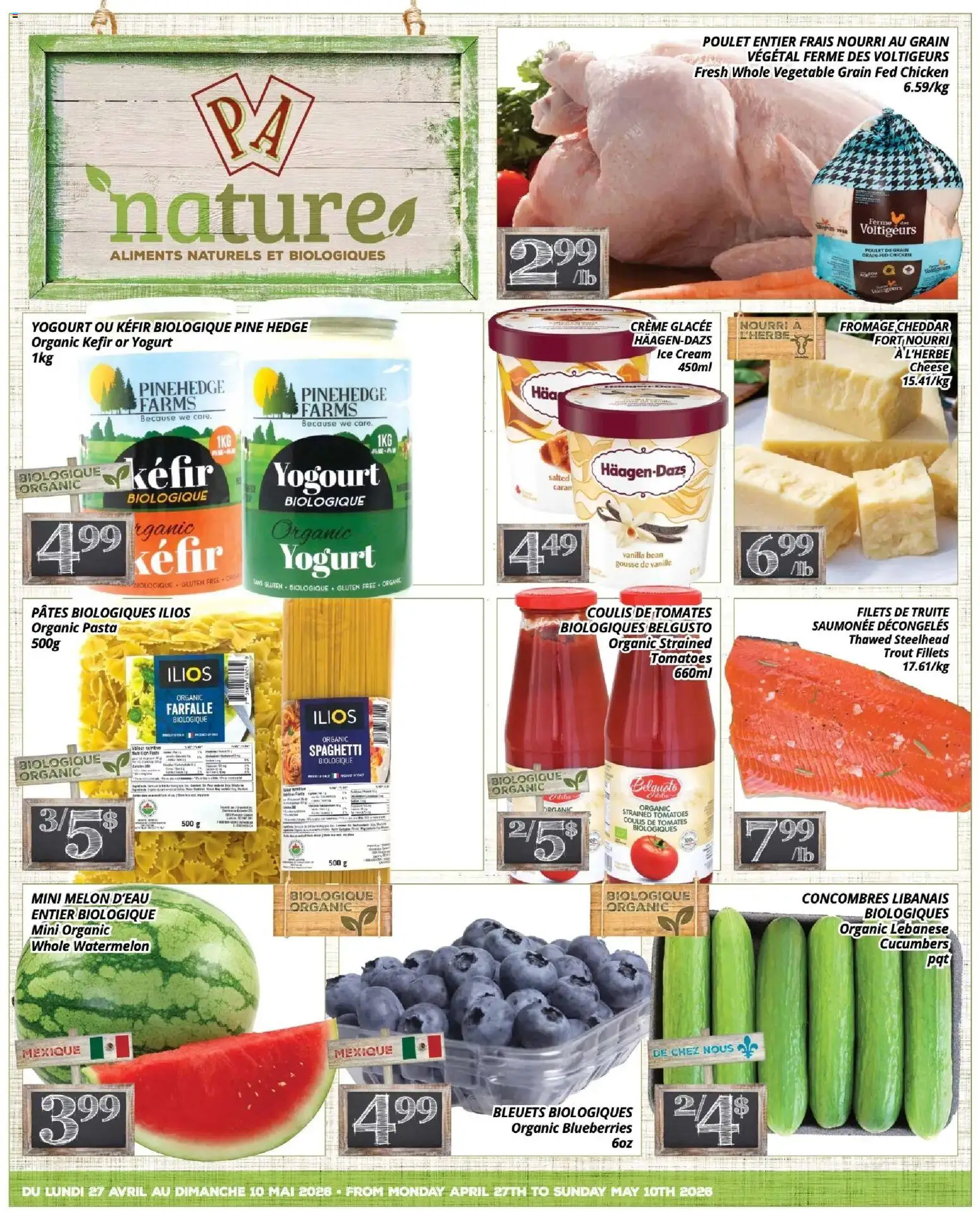 Pa Supermarché flyer valid from 27.04.2026 | Page: 1 | Products: Pasta, Ice cream, Cheese, Tomatoes