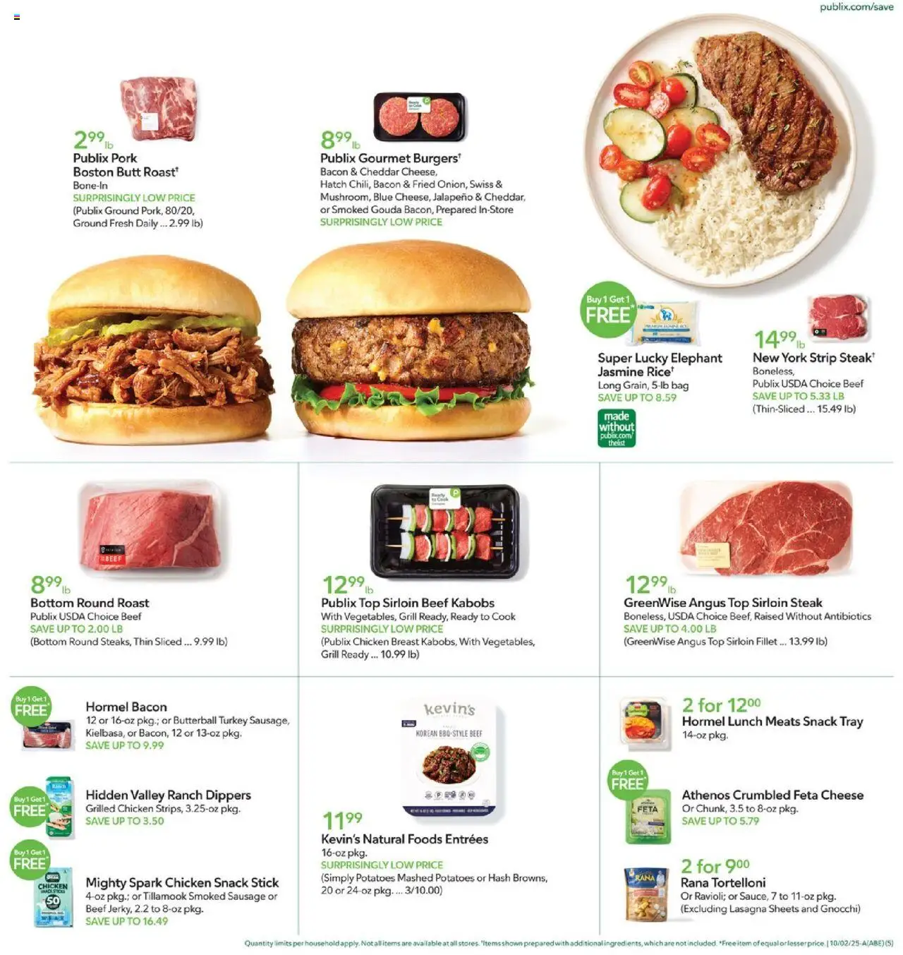 Publix Weekly Ad - valid from 01.10.2025 | Page: 5 | Products: Cheese, Pork, Sausage, Grill
