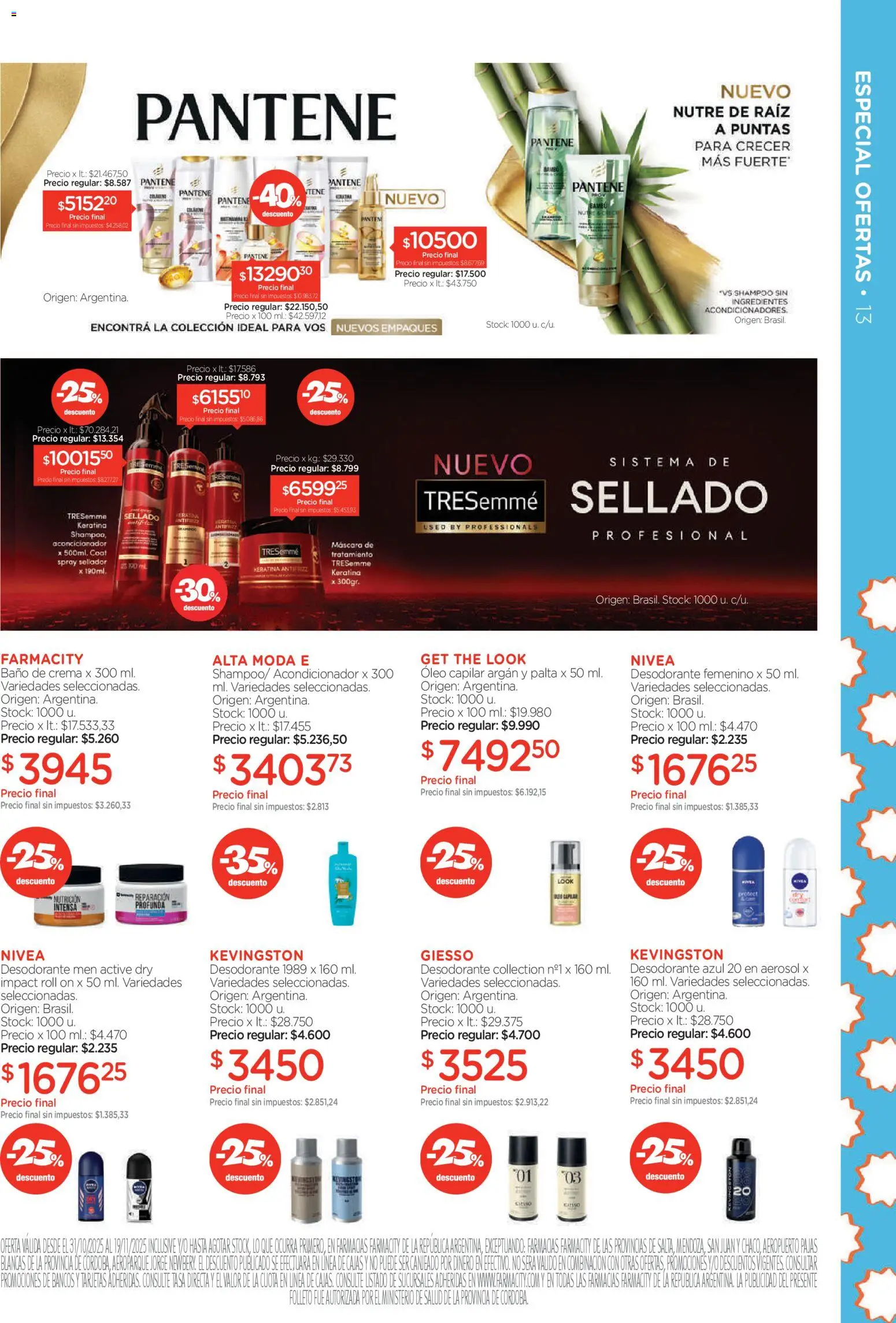 Farmacity catálogo │ válido desde el 30.10.2025 | Página: 13 | Productos: Baño, Shampoo, Desodorante, Crema