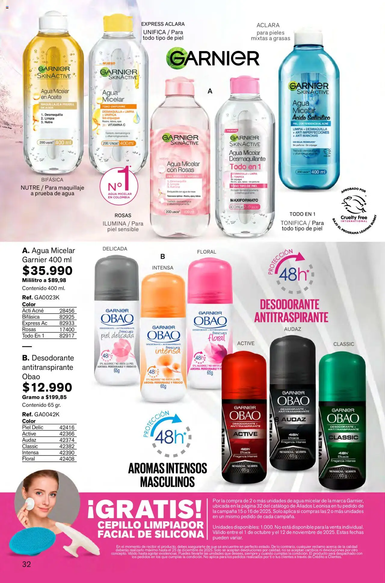 Leonisa revista - valida desde el 01.10.2025 | Página: 32 | Productos: Agua micelar, Desodorante, Antitranspirante, Desmaquillante