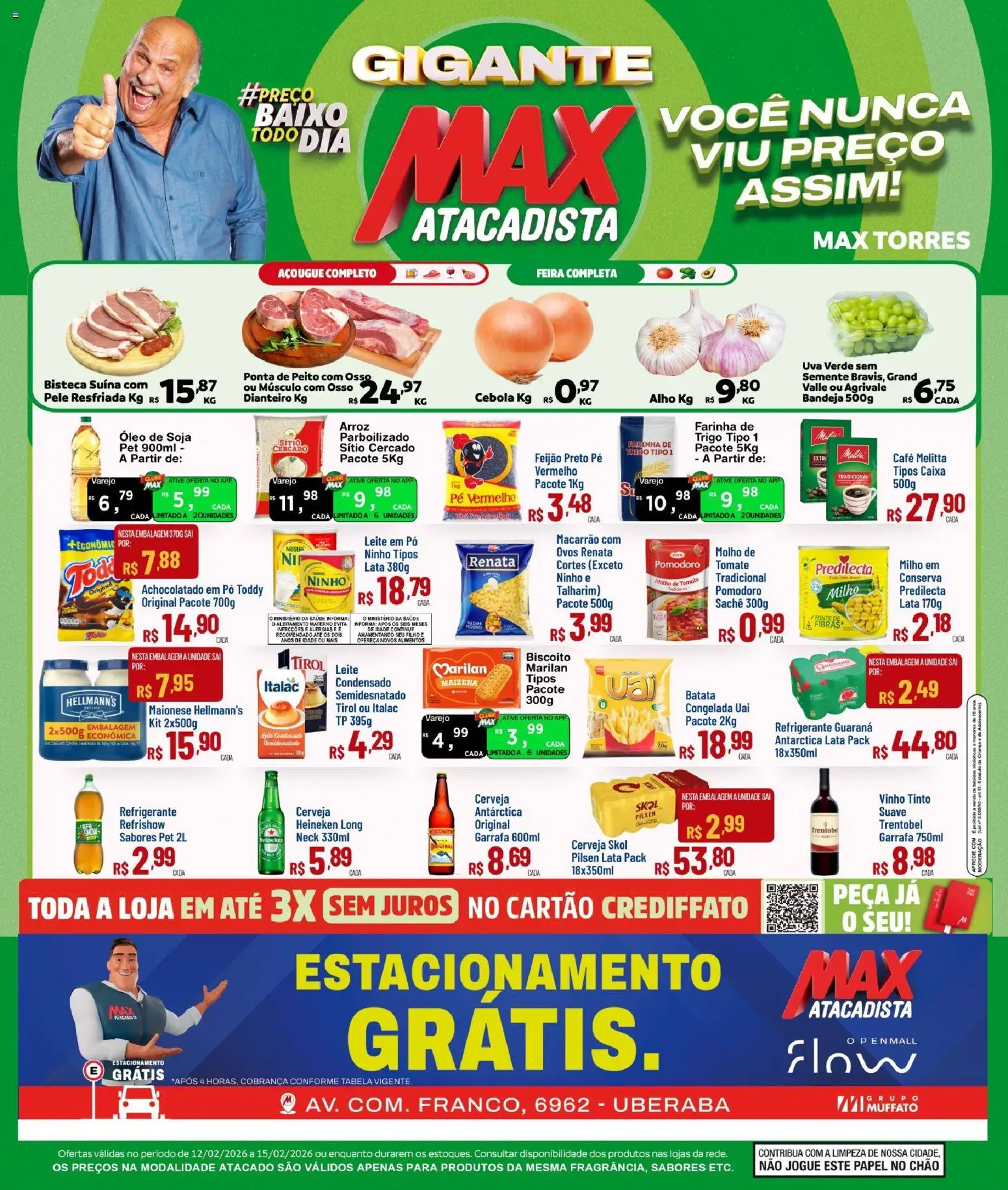 Max Atacadista Folheto - válido de 12.02.2026 | Página: 1 | Produtos: Alho, Feijão, Heineken, Bandeja