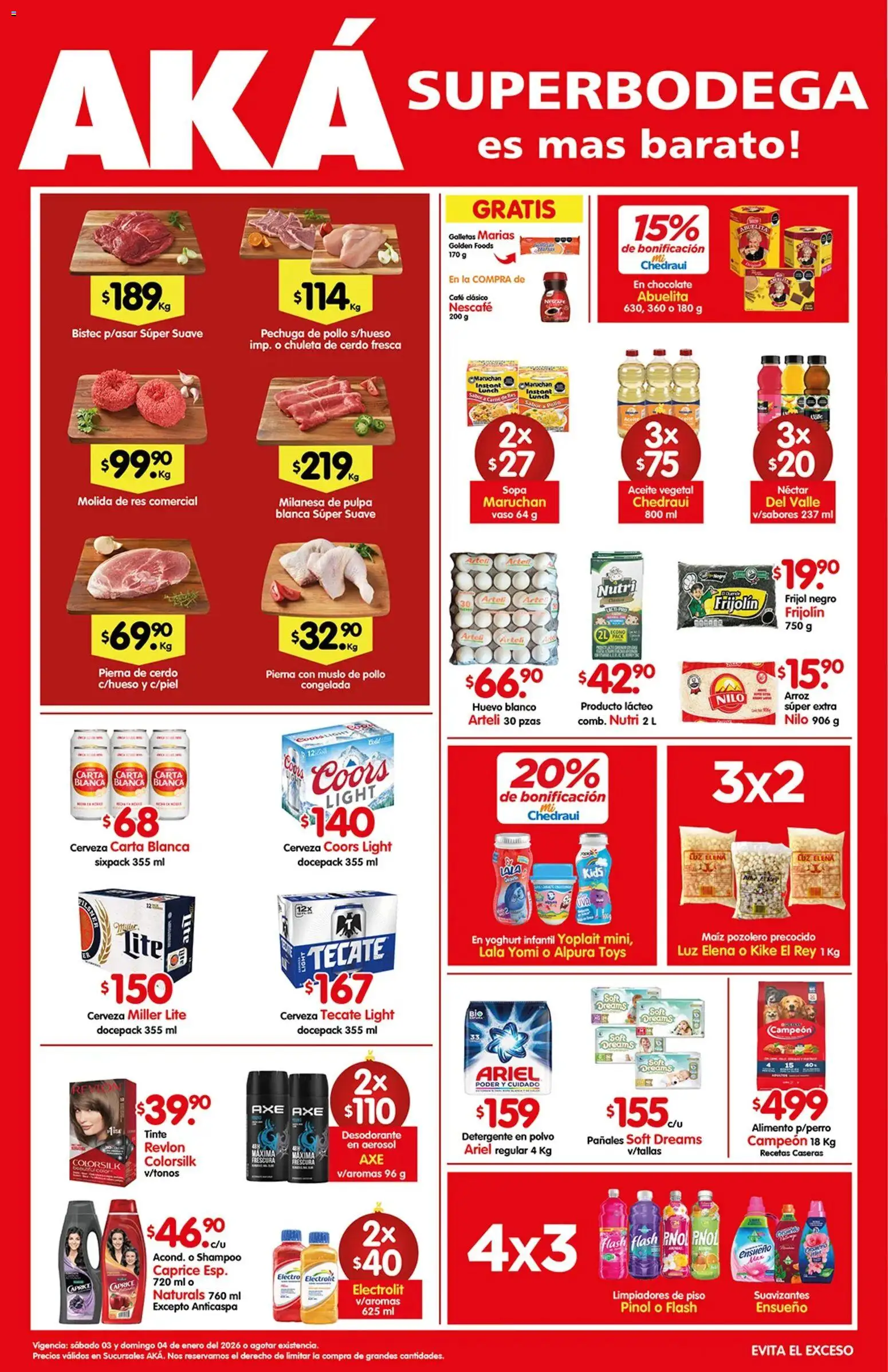Nuevas ofertas de Arteli válidas en toda la República Mexicana desde el 03.01.2026. ¡Encuentra las mejores ofertas en Arteli folleto Aká Superbodega Valles! | Página: 1 | Productos: Desodorante, Detergente, Cerdo, Galletas