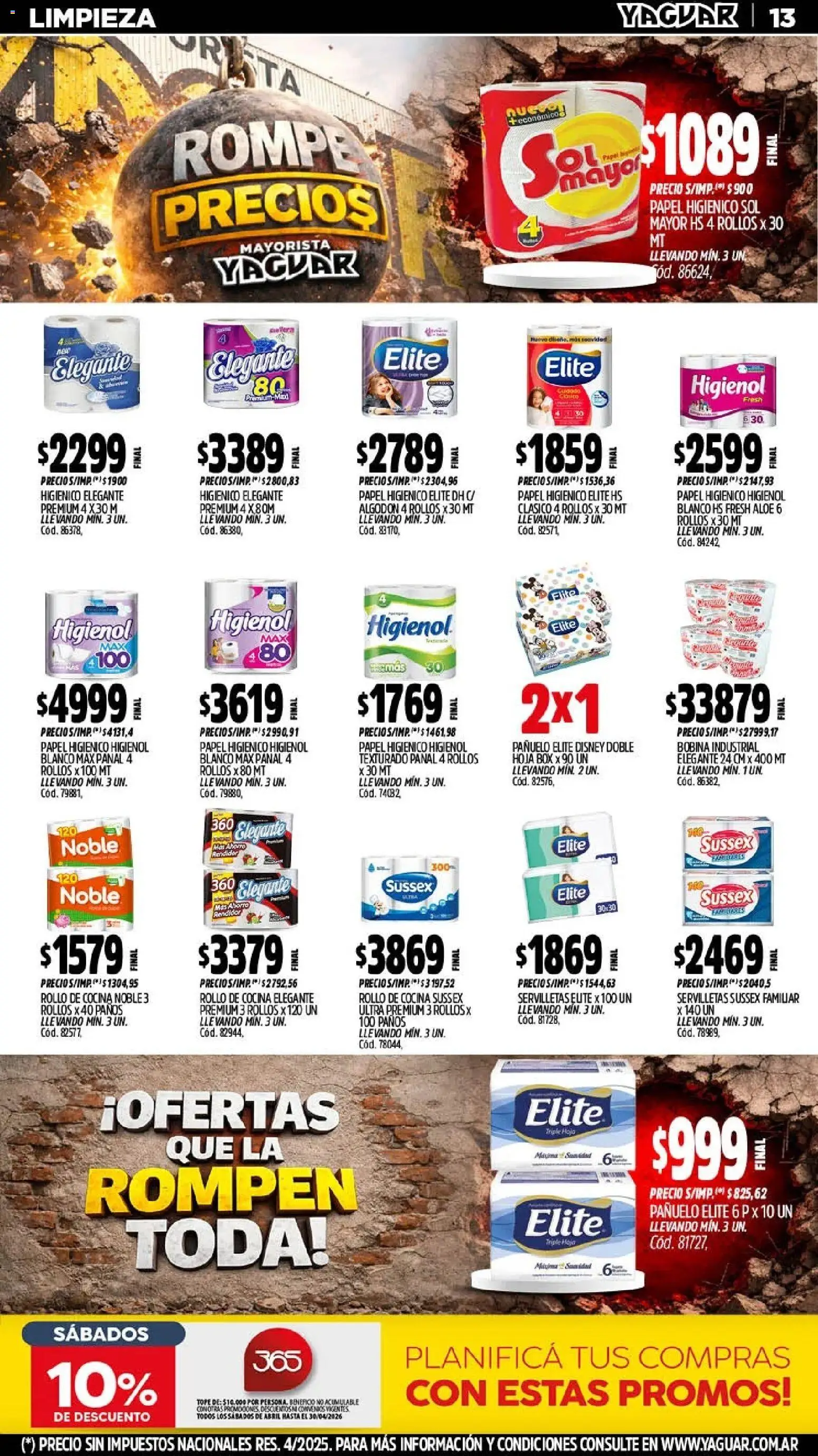 Yaguar - Oferta Semanal San Juan │ válido desde el 13.04.2026 | Página: 14 | Productos: Papel higiénico, Algodón, Cocina, Servilletas