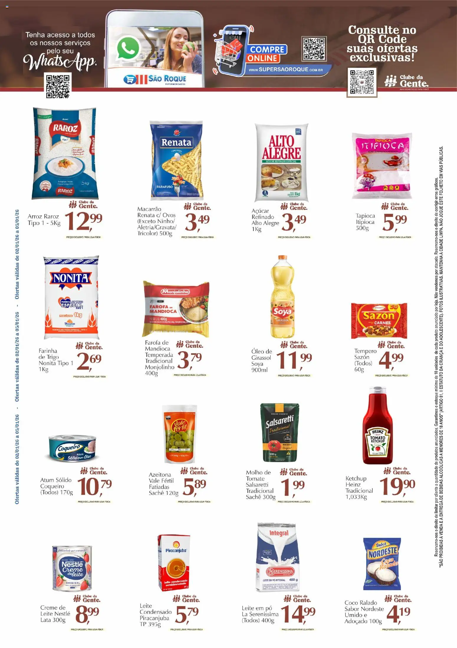 São Roque Supermercados Folheto - válido de 02.01.2026 | Página: 1 | Produtos: Mandioca, Ovos, Açúcar, Farofa