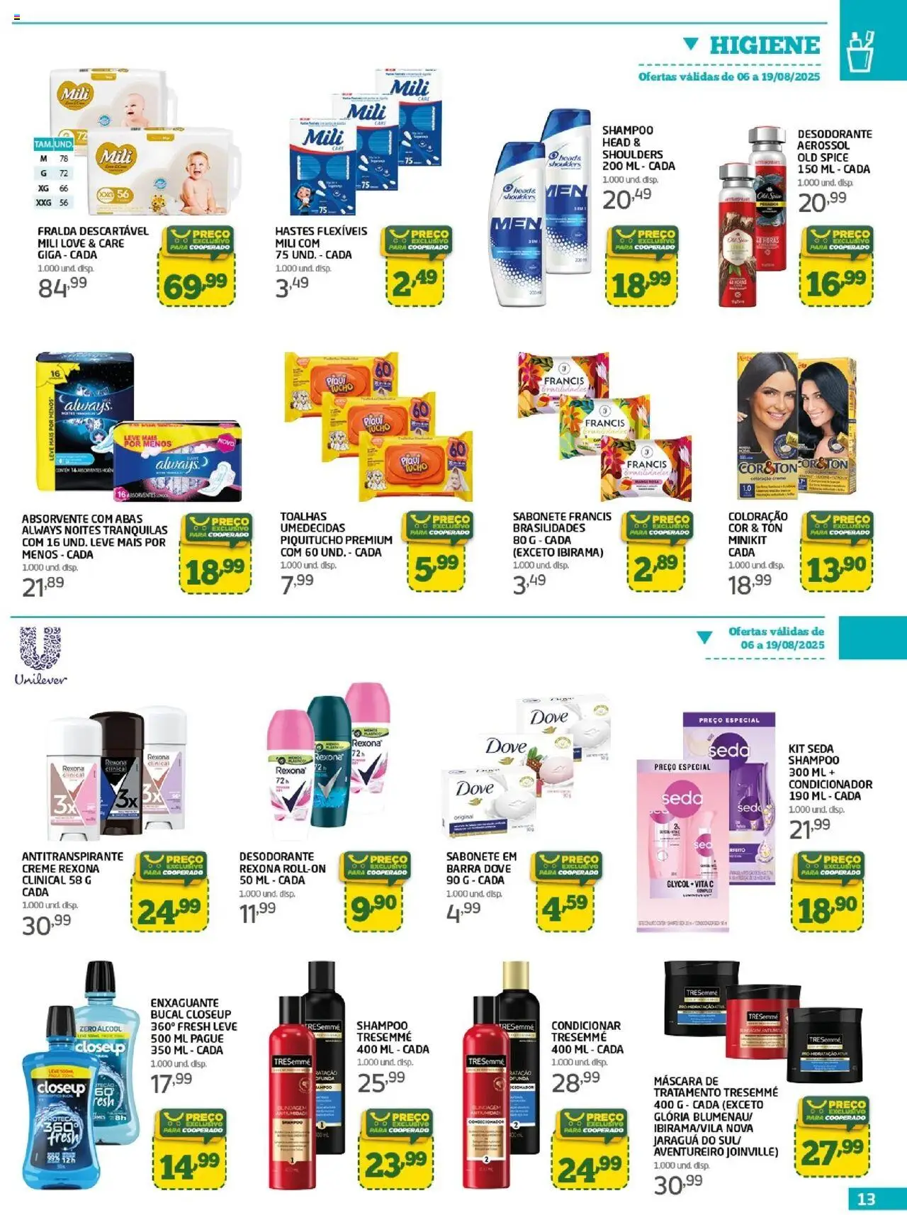 Cooper Folheto - válido de 06.08.2025 | Página: 13 | Produtos: Condicionador, Desodorante, Creme, Absorvente
