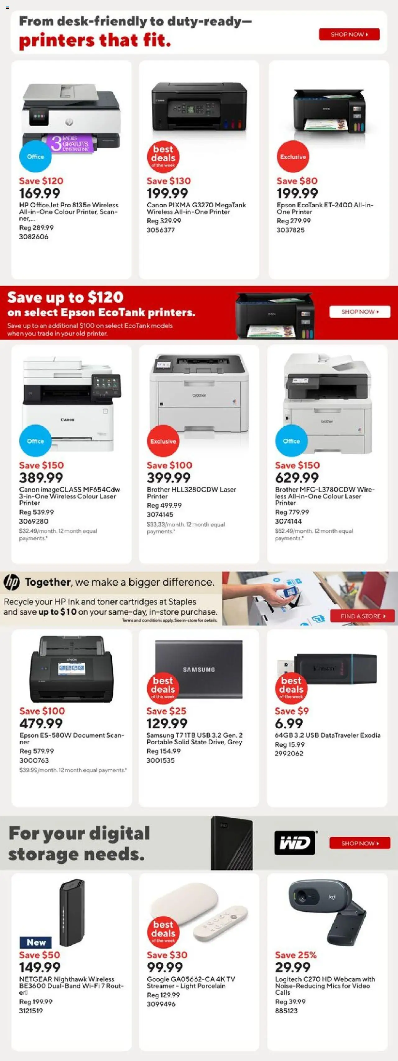 Staples flyer valid from 03.10.2025 | Page: 11 | Products: Printer, Tv, Video, Toner