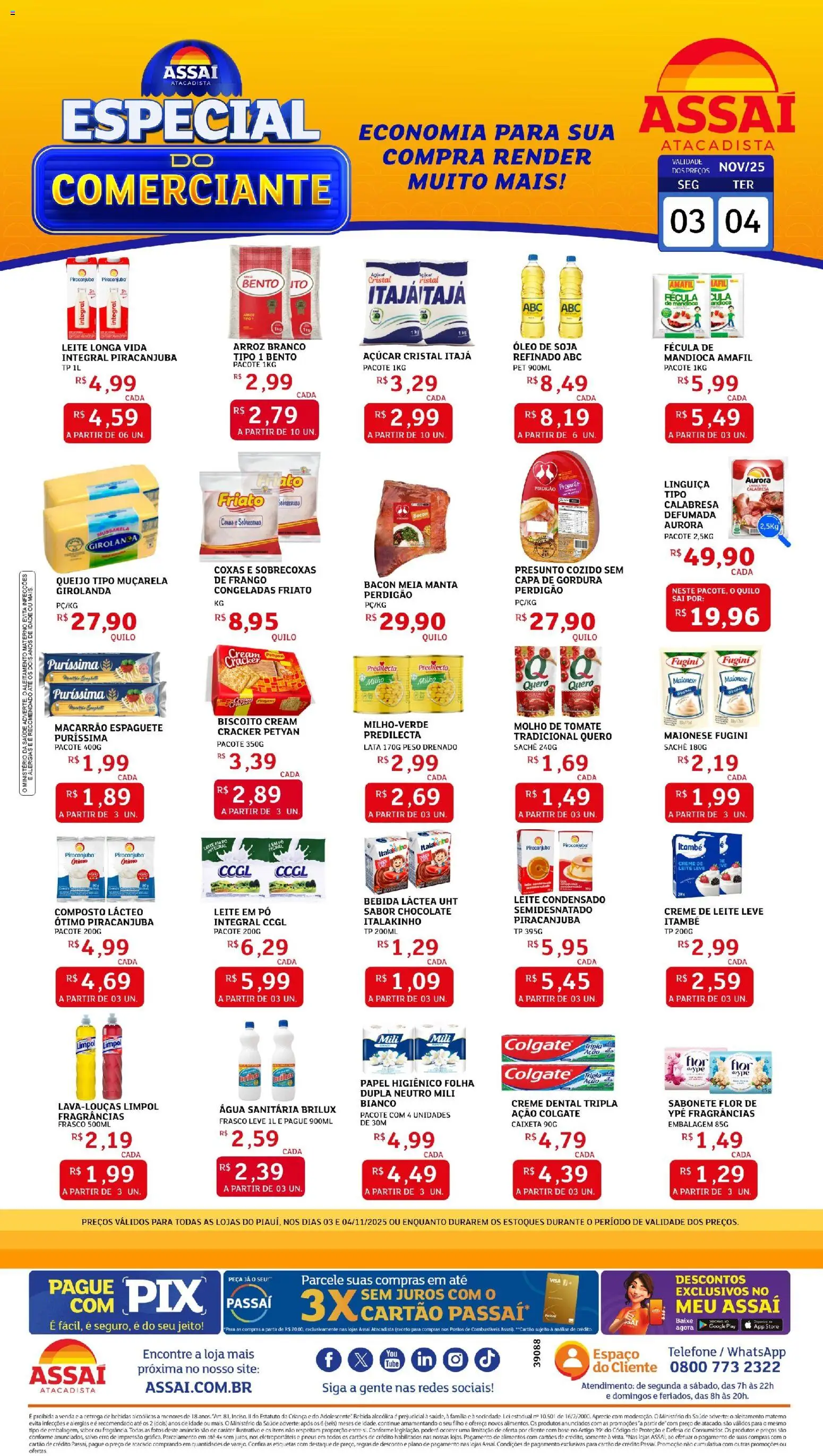 Assaí Atacadista Folheto - válido de 03.11.2025 | Página: 1 | Produtos: Biscoito, Pneus, Sabonete, Maionese