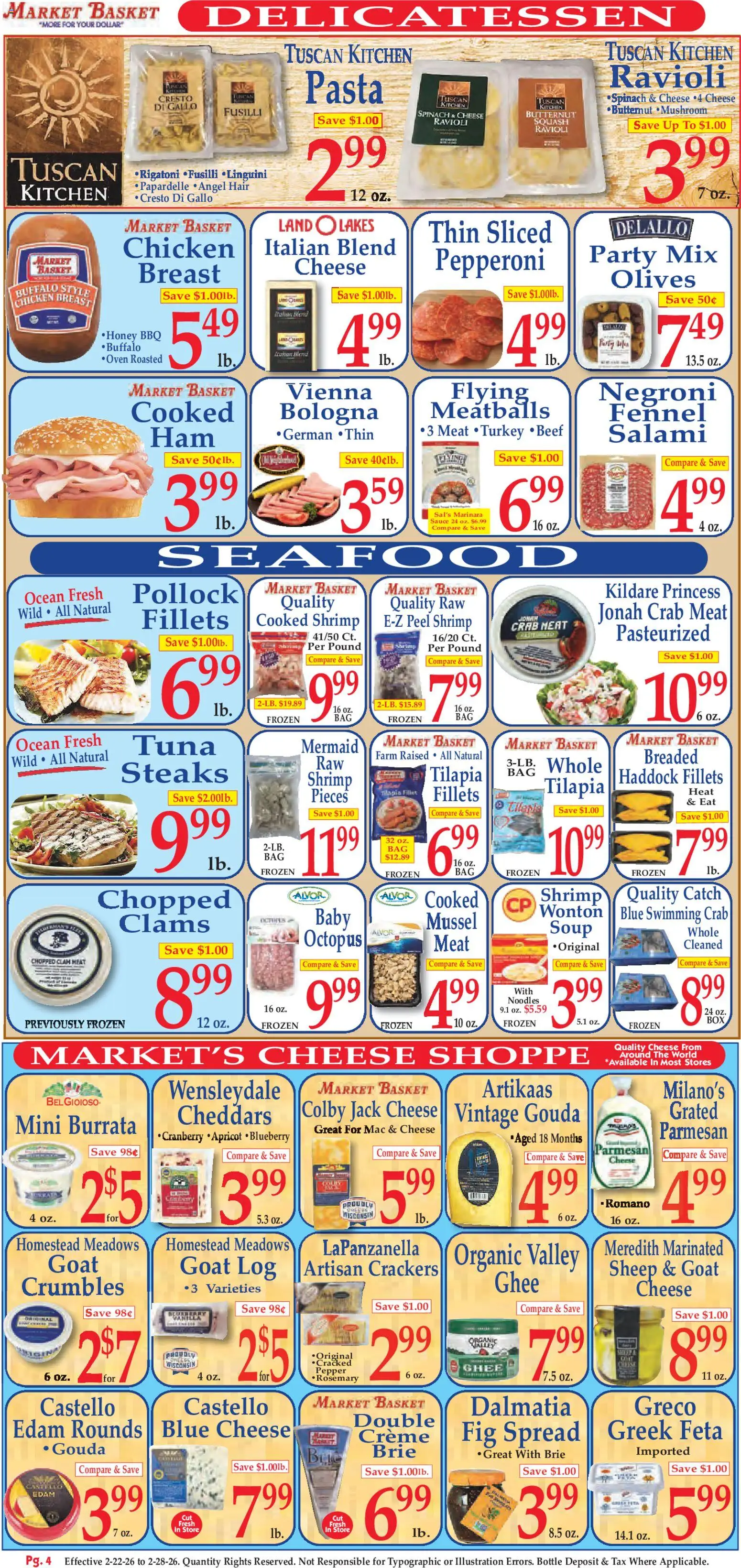 Market Basket Ad - valid from 22.02.2026 | Page: 4 | Products: Spinach, Basket, Cheese, Sauce