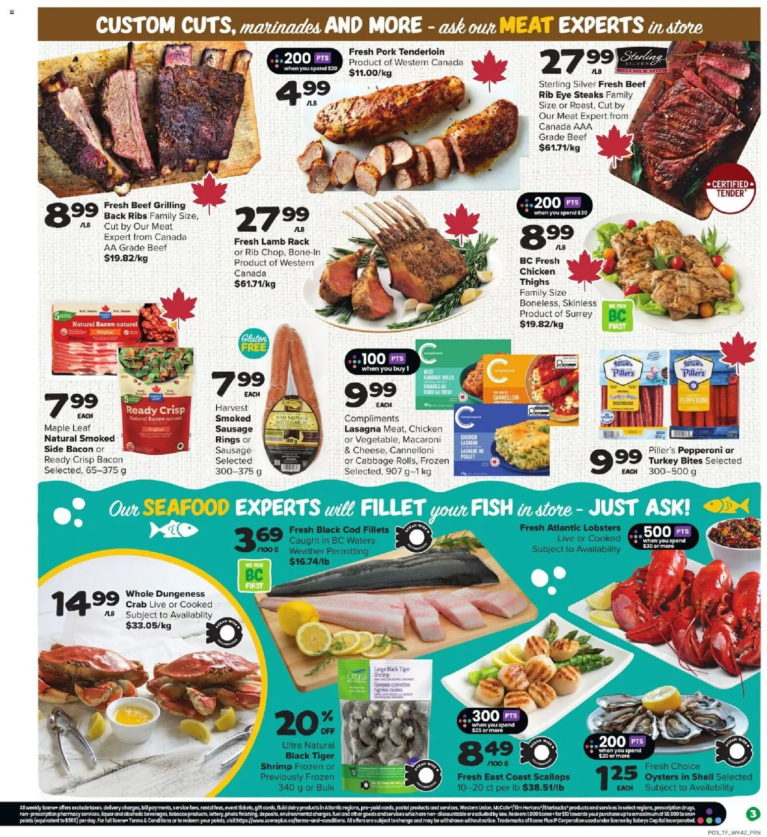 Thrifty Foods flyer valid from 12.02.2026 | Page: 4 | Products: Fish, Beef, Turkey, Pork