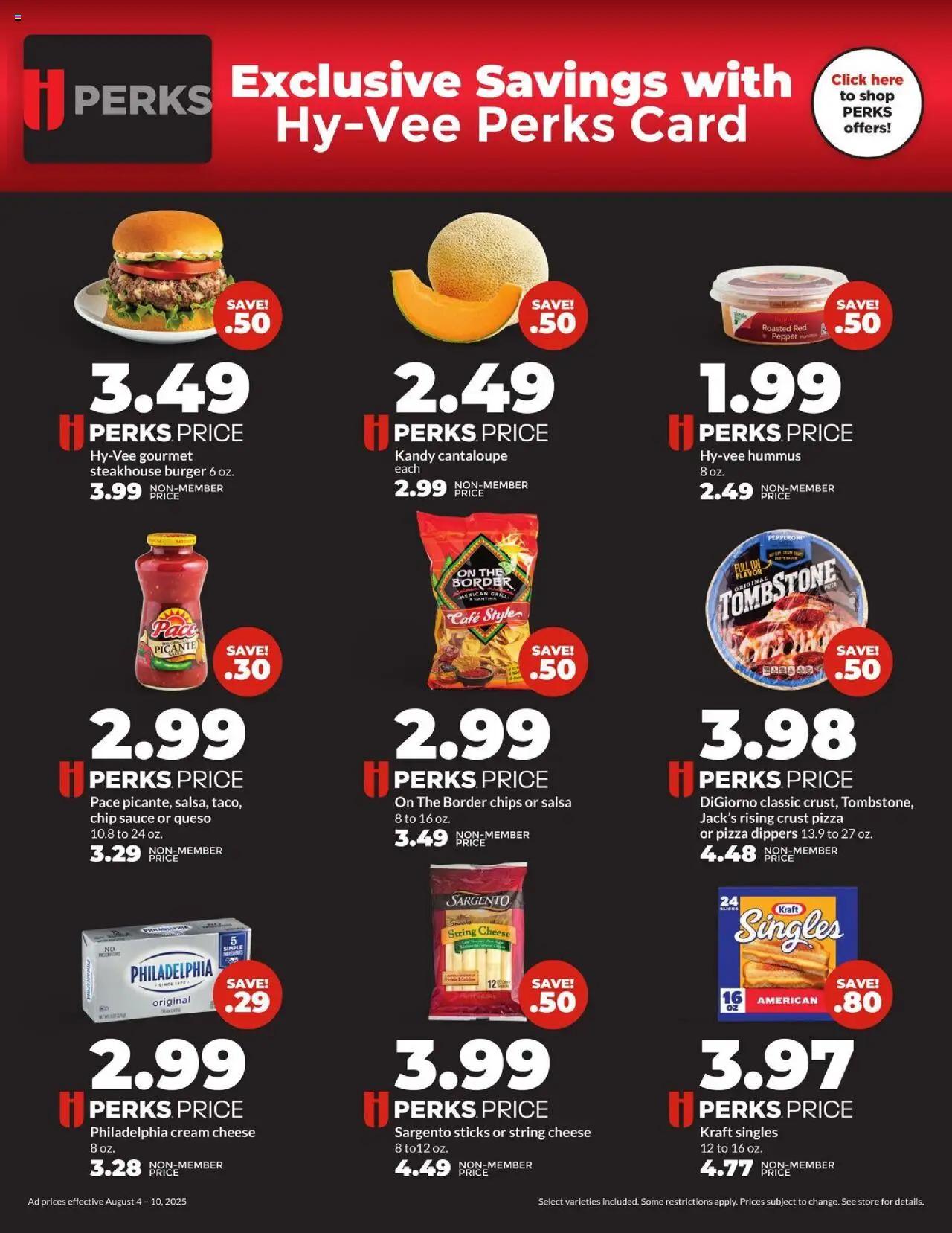 HyVee Weekly Ad - valid from 04.08.2025 | Page: 4 | Products: Cheese, Sauce, Pepper, Grill