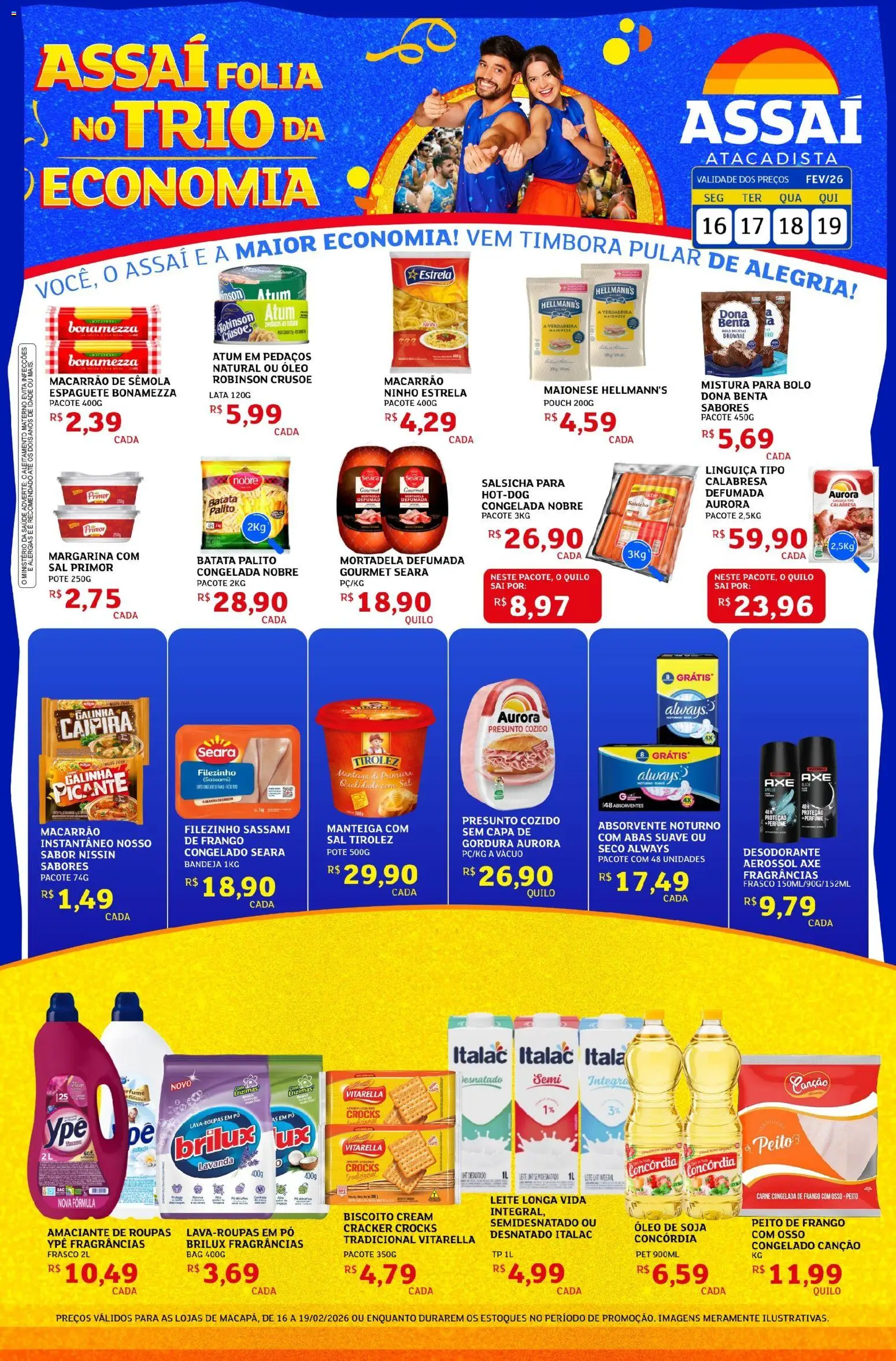 Assaí Atacadista Folheto - válido de 16.02.2026 | Página: 1 | Produtos: Manteiga, Óleo, Carne, Atum