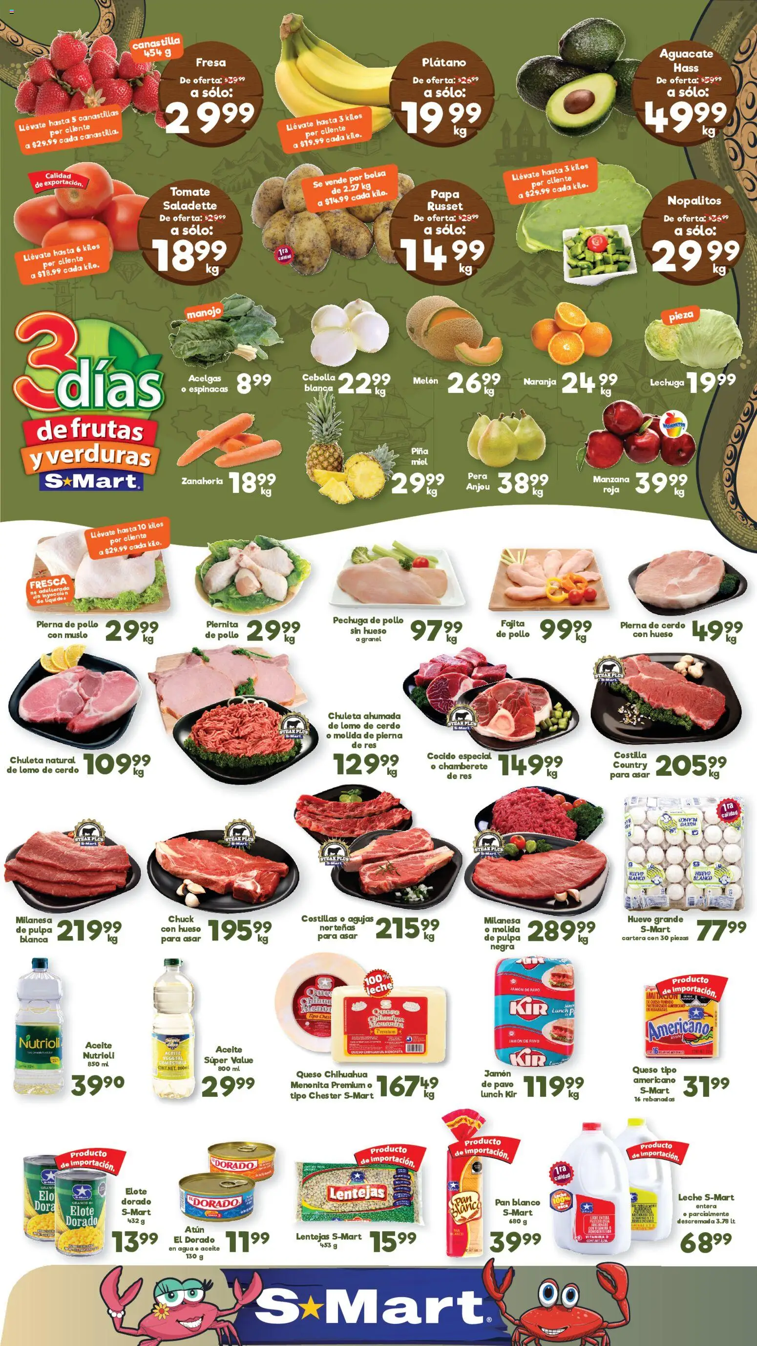 Nuevas ofertas de S-Mart válidas en toda la República Mexicana desde el 17.03.2026. ¡Encuentra las mejores ofertas en S-Mart folleto Monterrey! | Página: 1 | Productos: Cebolla, Melón, Tomate, Queso