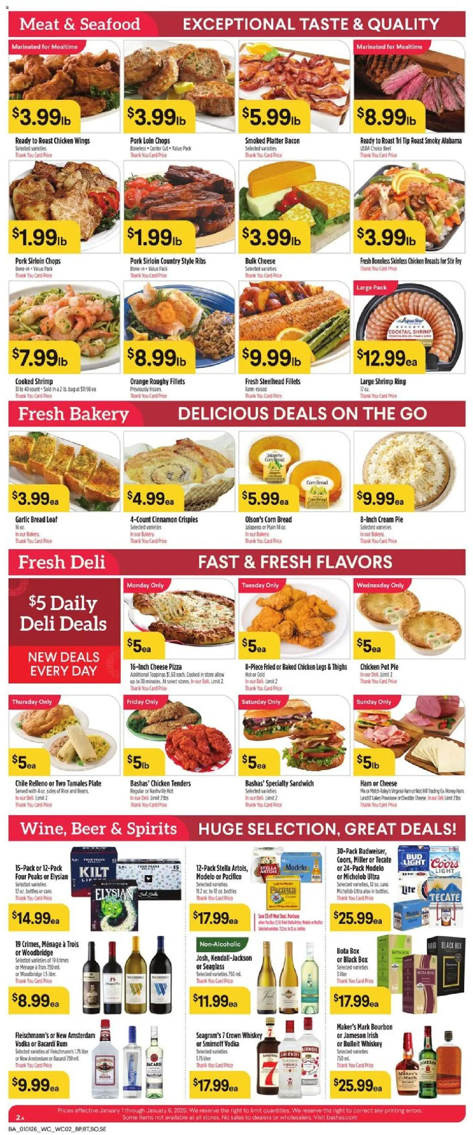 Basha's Weekly Ad - valid from 01.01.2026 | Page: 2 | Products: Pizza, Pork, Seafood, Bag