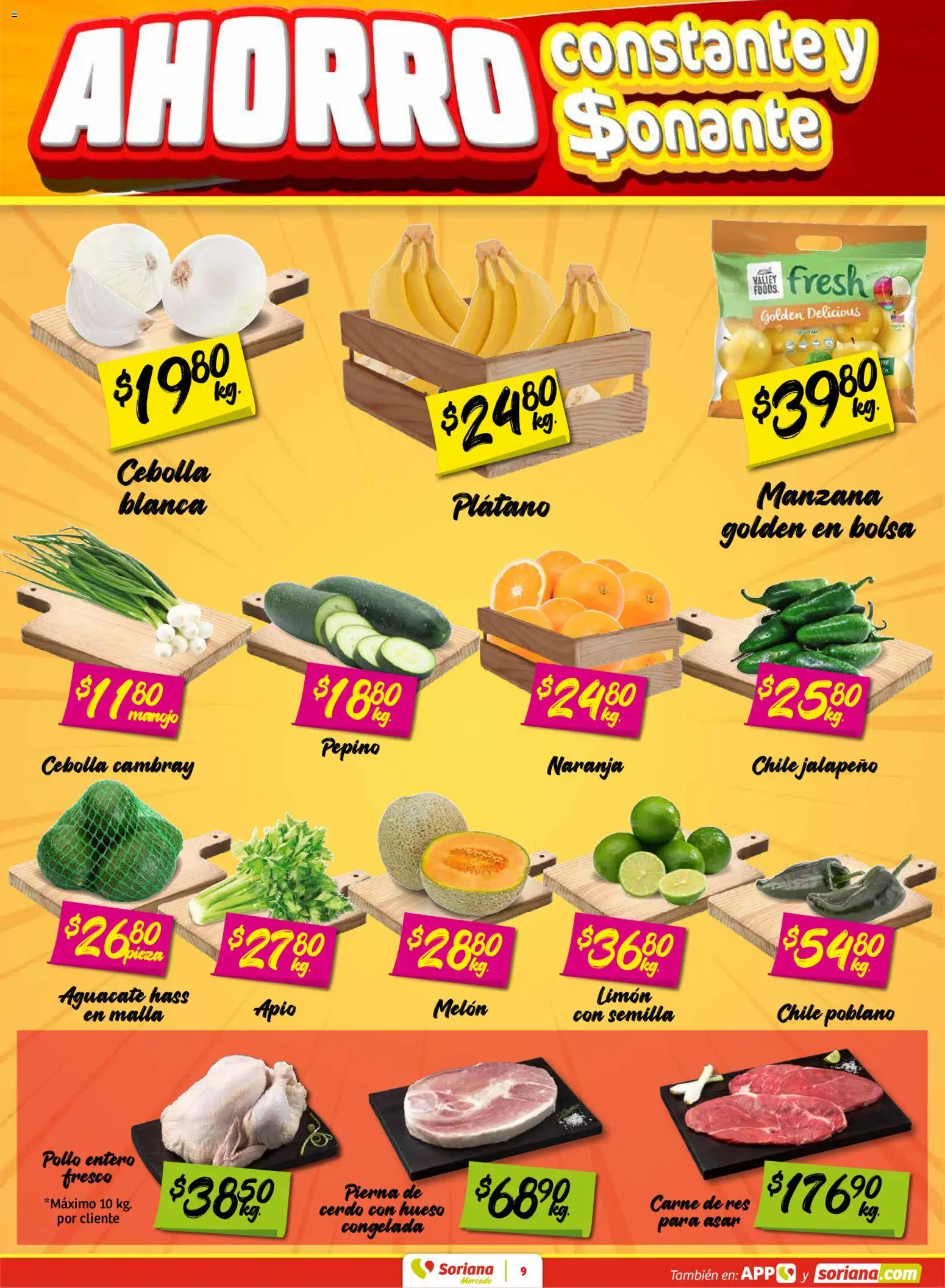 Nuevas ofertas de Soriana válidas en toda la República Mexicana desde el 19.02.2026. ¡Encuentra las mejores ofertas en Soriana - Fin de Semana Mercado: BCS, Son y Sin! | Página: 9 | Productos: Plátano, Limón, Res, Malla