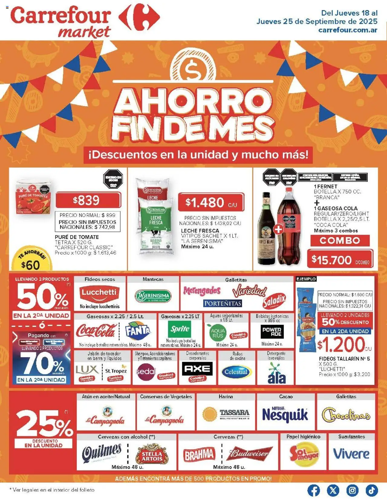 Carrefour Market catálogo - Chubut │ válido desde el 18.09.2025 | Página: 1 | Productos: Papel higiénico, Fernet, Detergente, Fideos