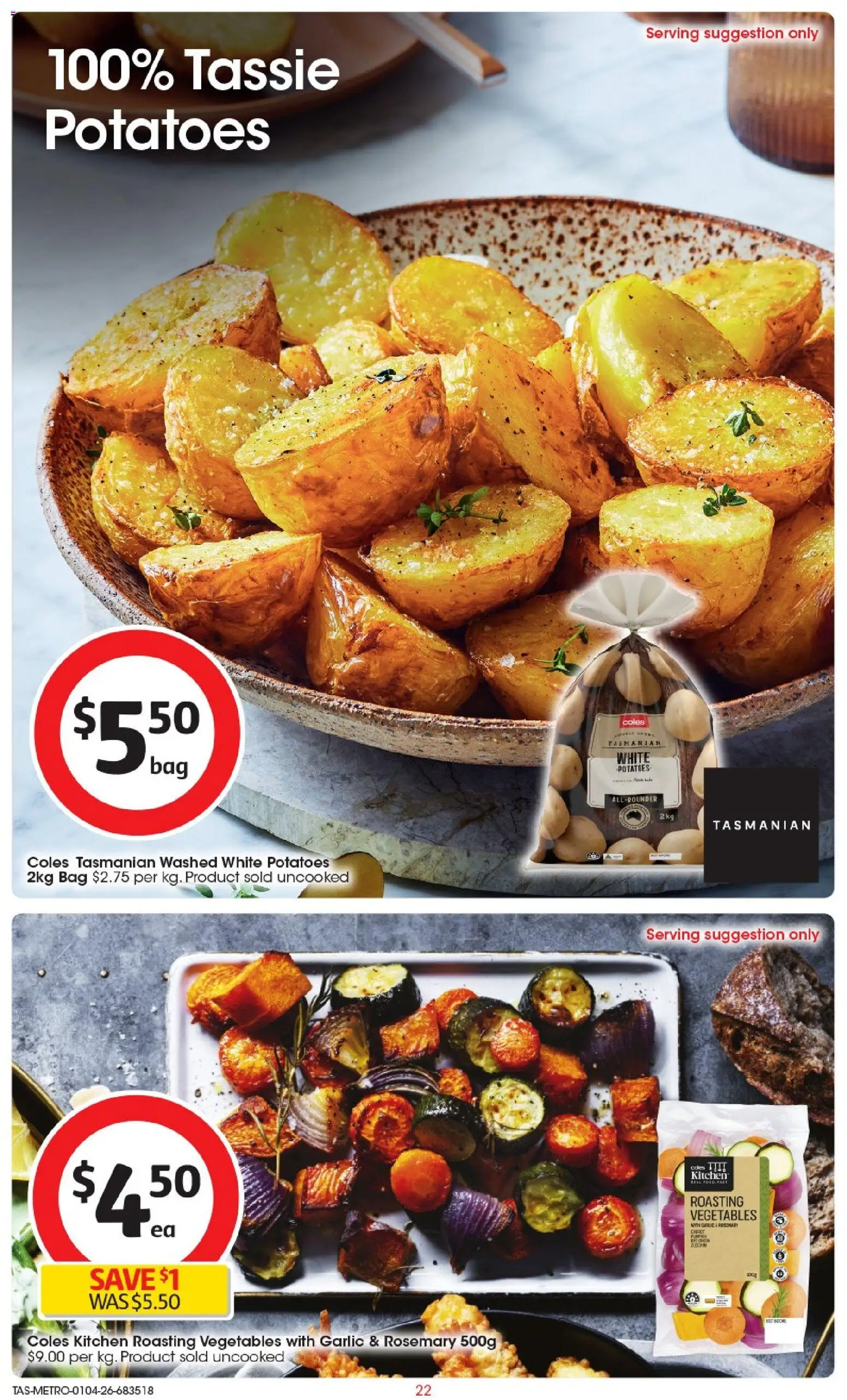 Coles catalogue - valid from 01.04.2026 | Page: 22 | Products: Potatoes, Vegetables, Garlic, Bag