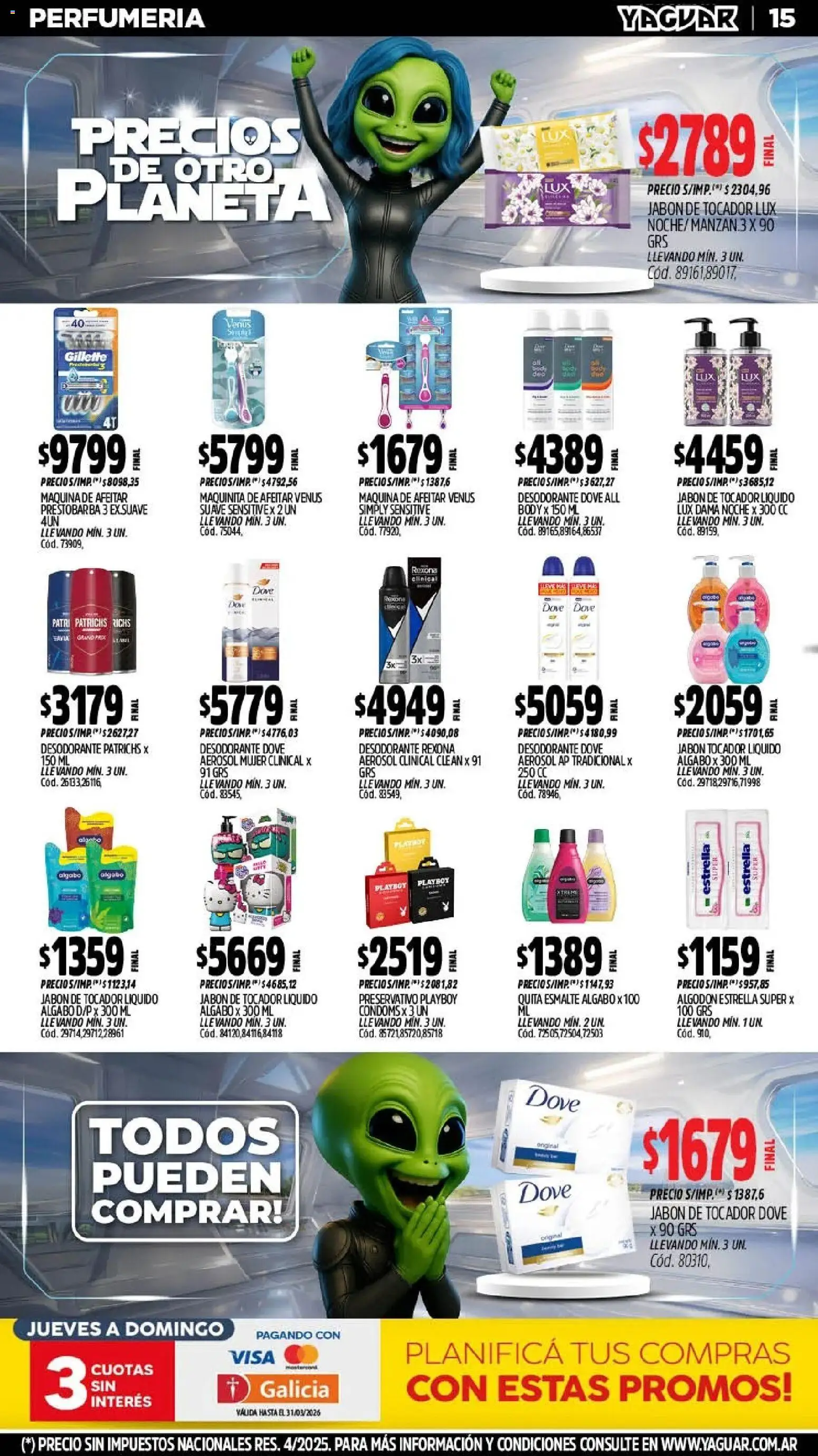 Yaguar - Oferta Semanal Neuquen │ válido desde el 09.03.2026 | Página: 15 | Productos: Algodón, Body, Maquina de afeitar, Jabón
