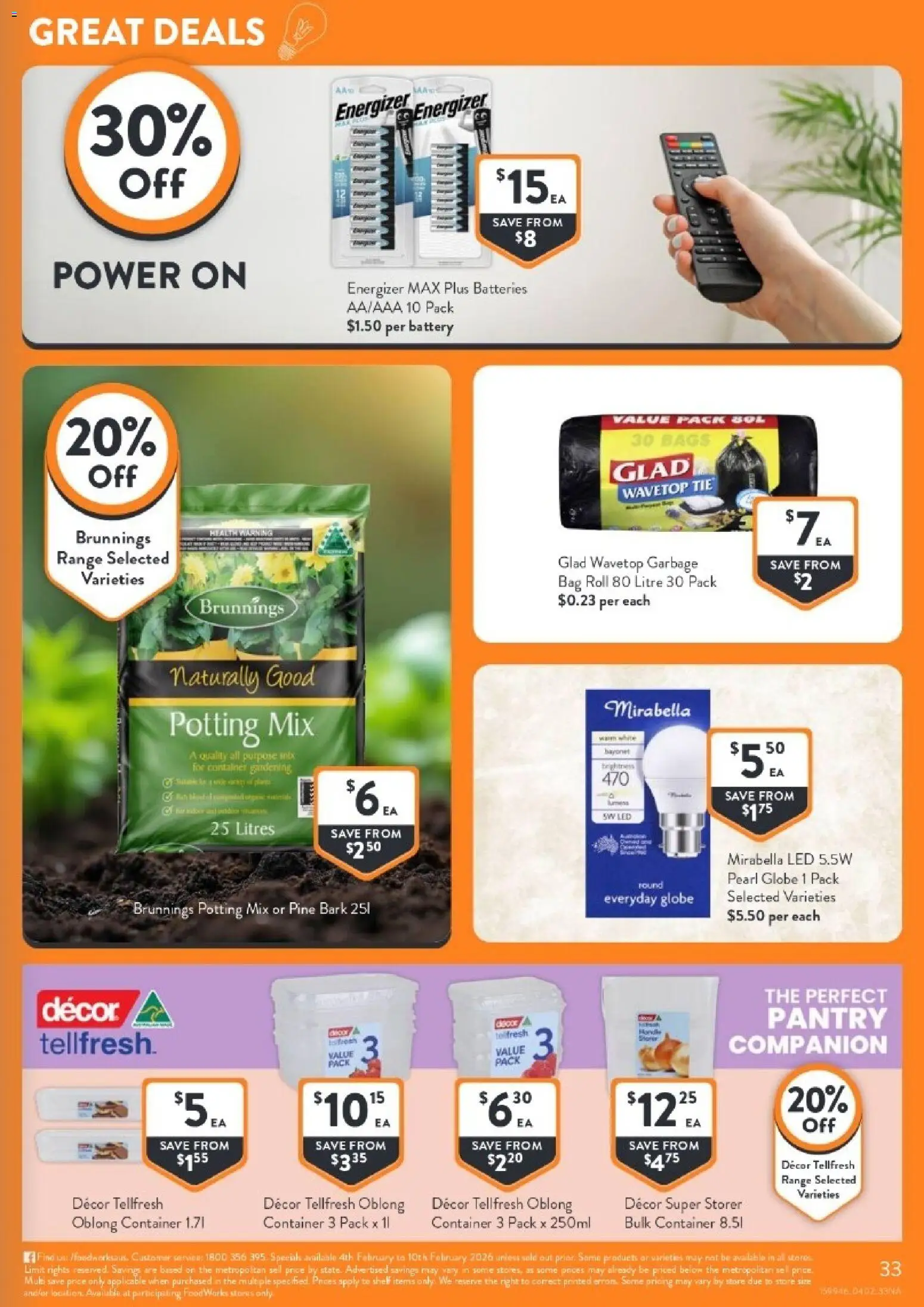 Foodworks catalogue - valid from 04.02.2026 | Page: 33 | Products: Battery, Tie, Batteries, Bag