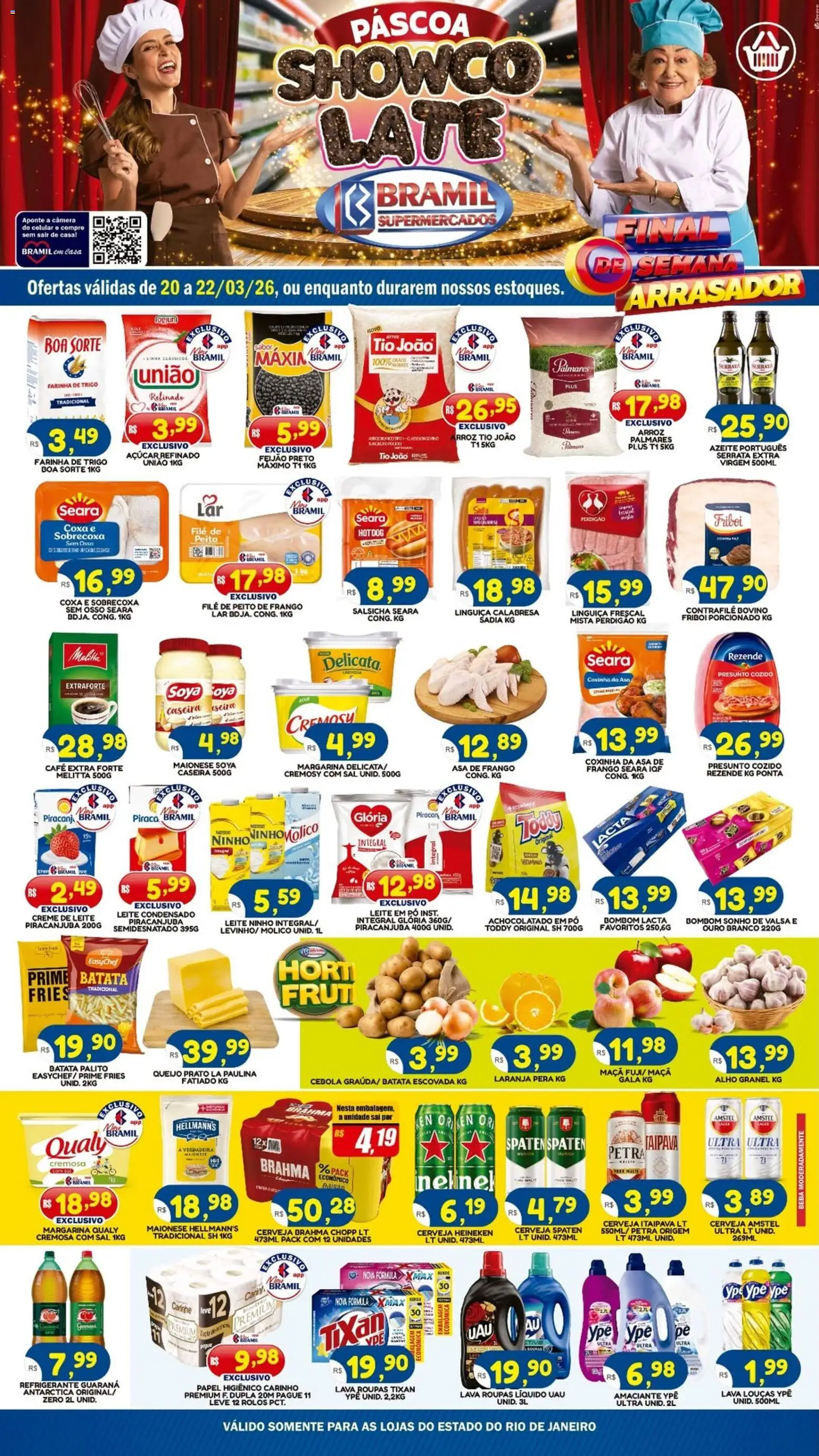 Bramil Supermercados Folheto - válido de 20.03.2026 | Página: 1 | Produtos: Pera, Salsicha, Leite condensado, Peito de frango