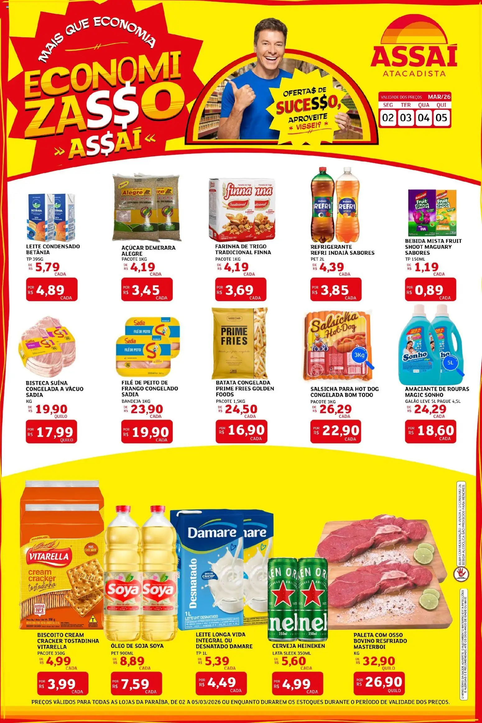 Assaí Atacadista Folheto - válido de 02.03.2026 | Página: 1 | Produtos: Leite, Roupas, Refrigerante, Soja