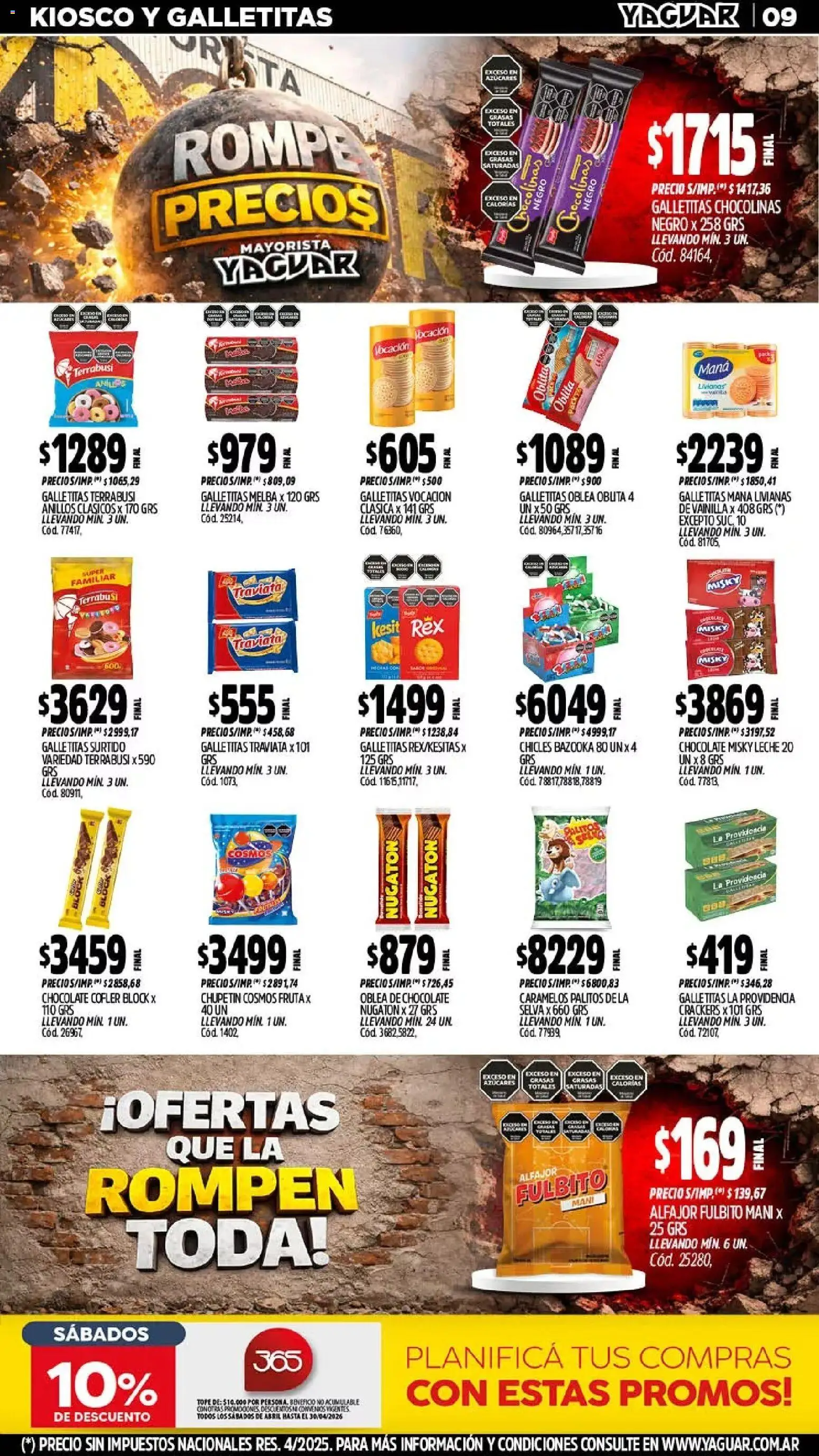Yaguar - Oferta Semanal Misiones │ válido desde el 13.04.2026 | Página: 9 | Productos: Galletitas, Chicles, Mani, Alfajor
