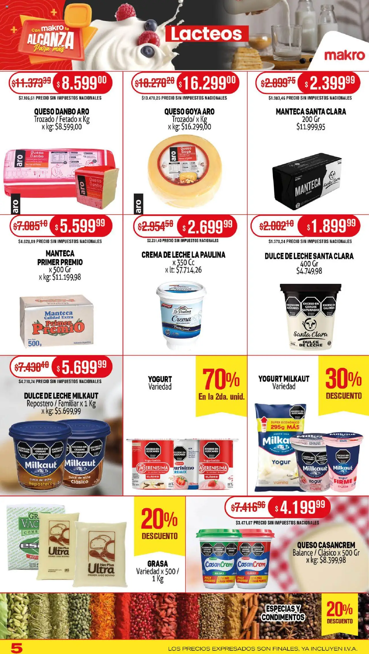 Makro ofertas │ válido desde el 14.08.2025 | Página: 5 | Productos: Dulce de leche, Manteca, Queso, Crema