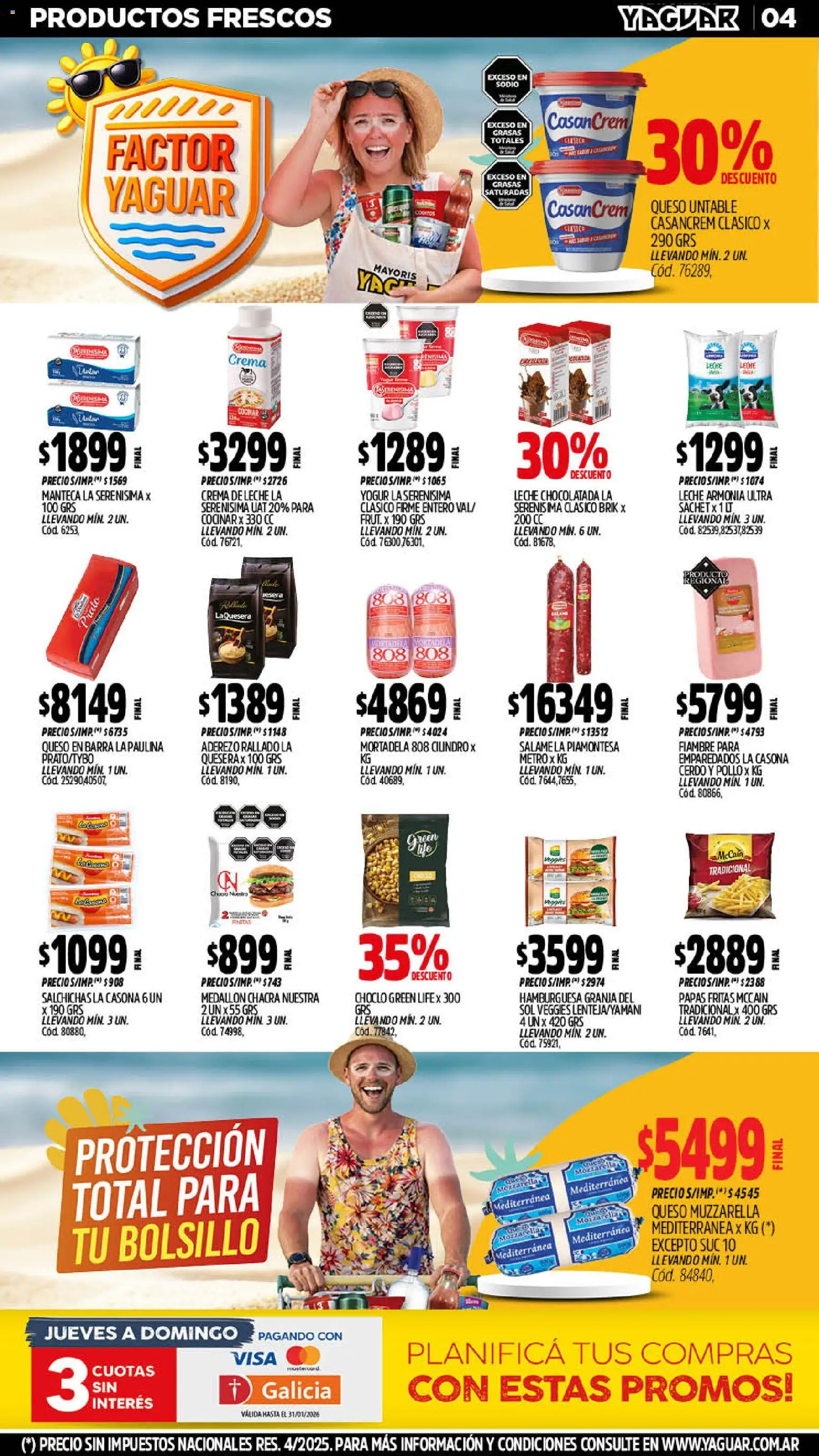 Yaguar - Oferta Semanal Chaco │ válido desde el 19.01.2026 | Página: 4 | Productos: Crema de leche, Cerdo, Papas fritas, Crema