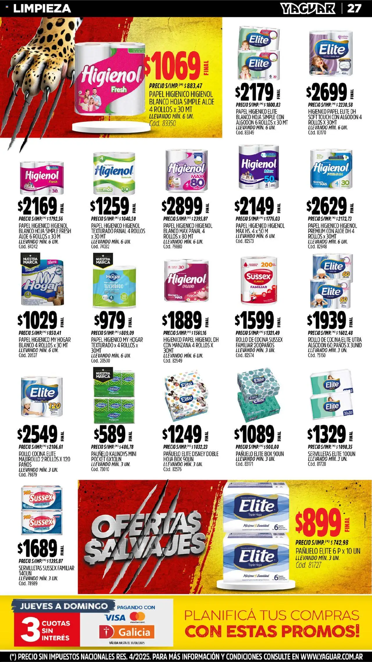 Yaguar - Neuquén │ válido desde el 04.08.2025 | Página: 28 | Productos: Algodón, Pañuelo, Cocina, Servilletas