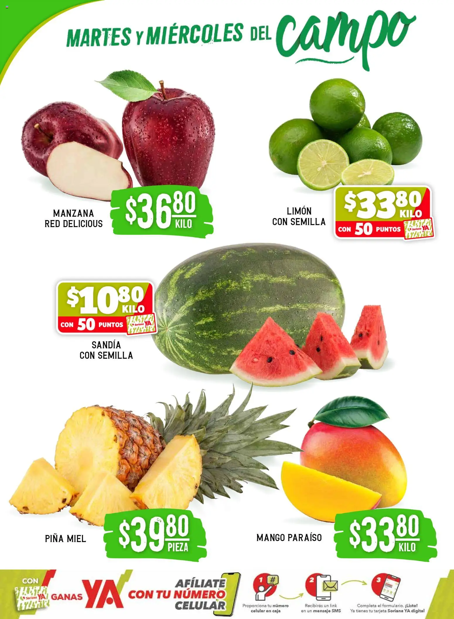 Nuevas ofertas de Soriana válidas en toda la República Mexicana desde el 31.03.2026. ¡Encuentra las mejores ofertas en Soriana Martes y Miércoles del Campo Súper: Ags, Nay, Jal, Qro, Col, Mich, Gto, Hgo, Tlax, Mor, Pue, Gro, Oax, Edo. de Mex, Vall! | Página: 2 | Productos: Sandía, Limón, Mango, Piña