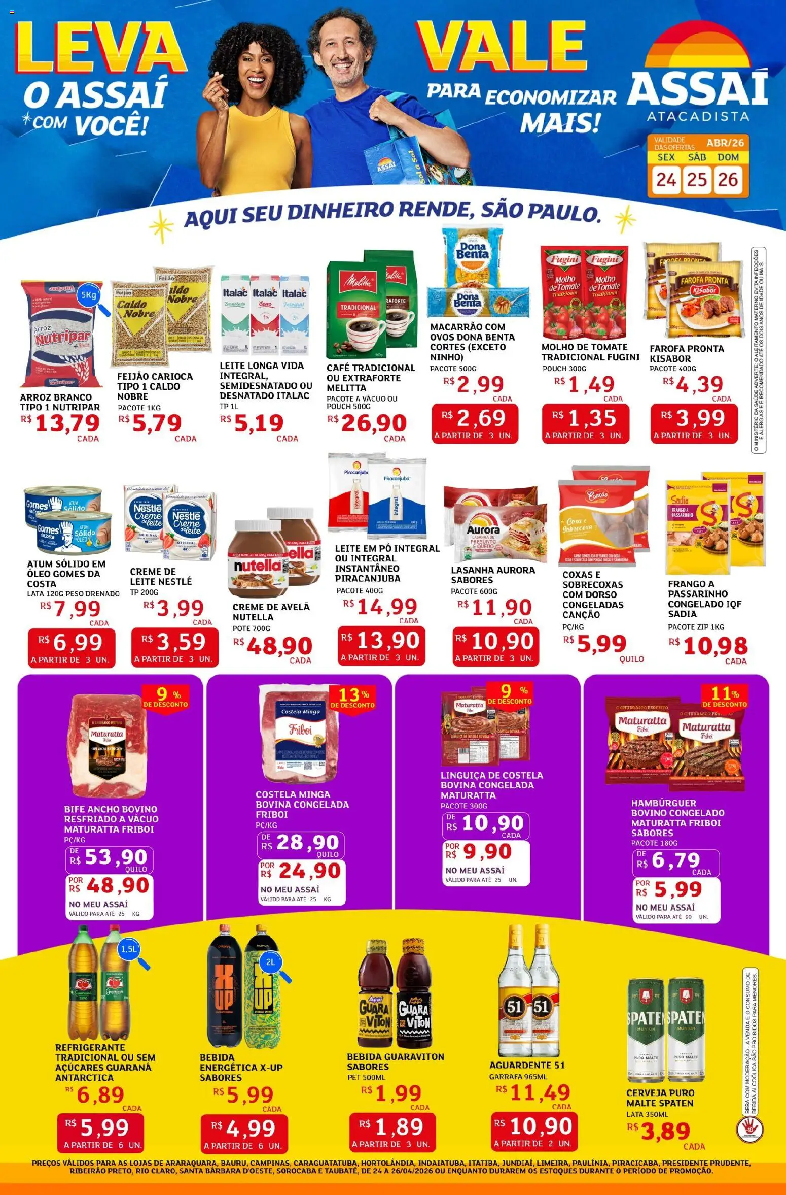 Assaí Atacadista Folheto - válido de 24.04.2026 | Página: 1 | Produtos: Guaraná, Hambúrguer, Bebida, Leite em pó