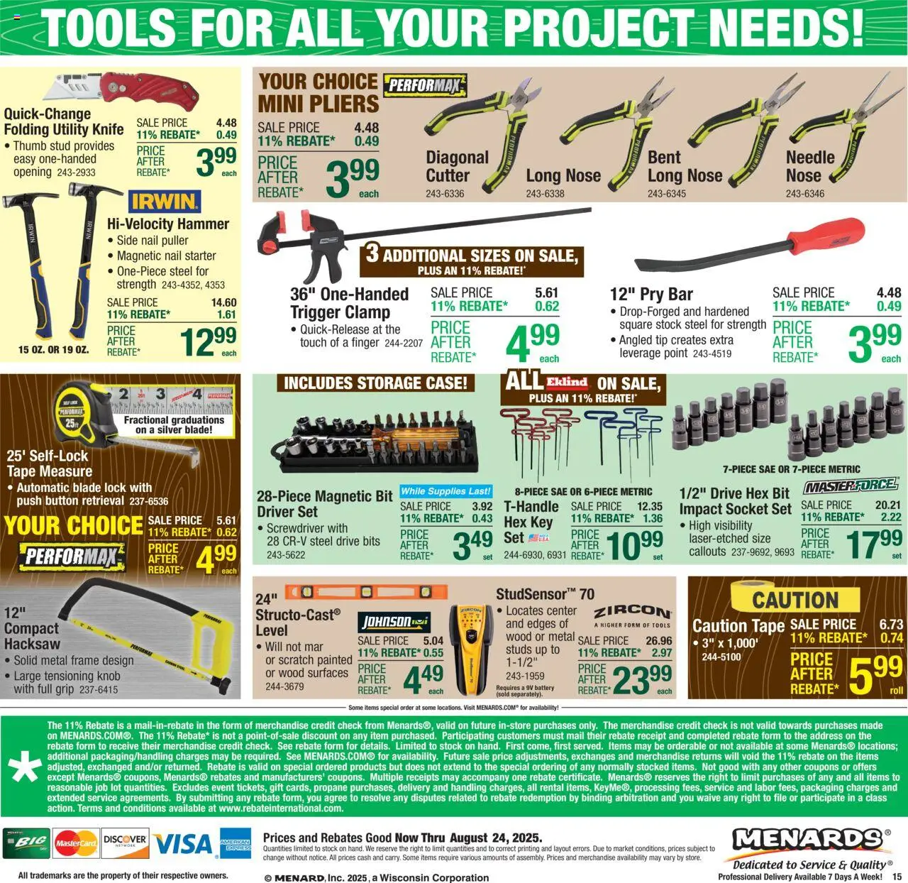 Menards Weekly Ad - valid from 14.08.2025 | Page: 21 | Products: Battery, Tape Measure, Starter, Cutter