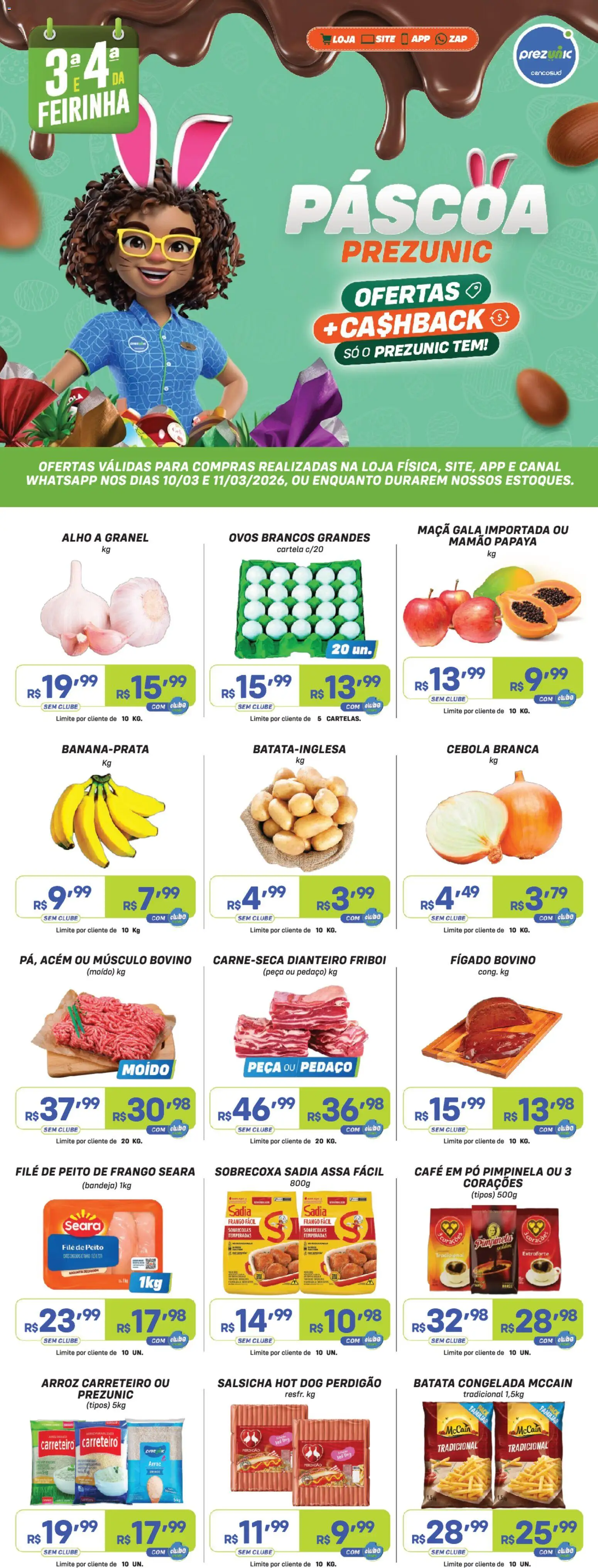 Prezunic Folheto - válido de 10.03.2026 | Página: 1 | Produtos: Salsicha, Acém, Frango, Peito de frango