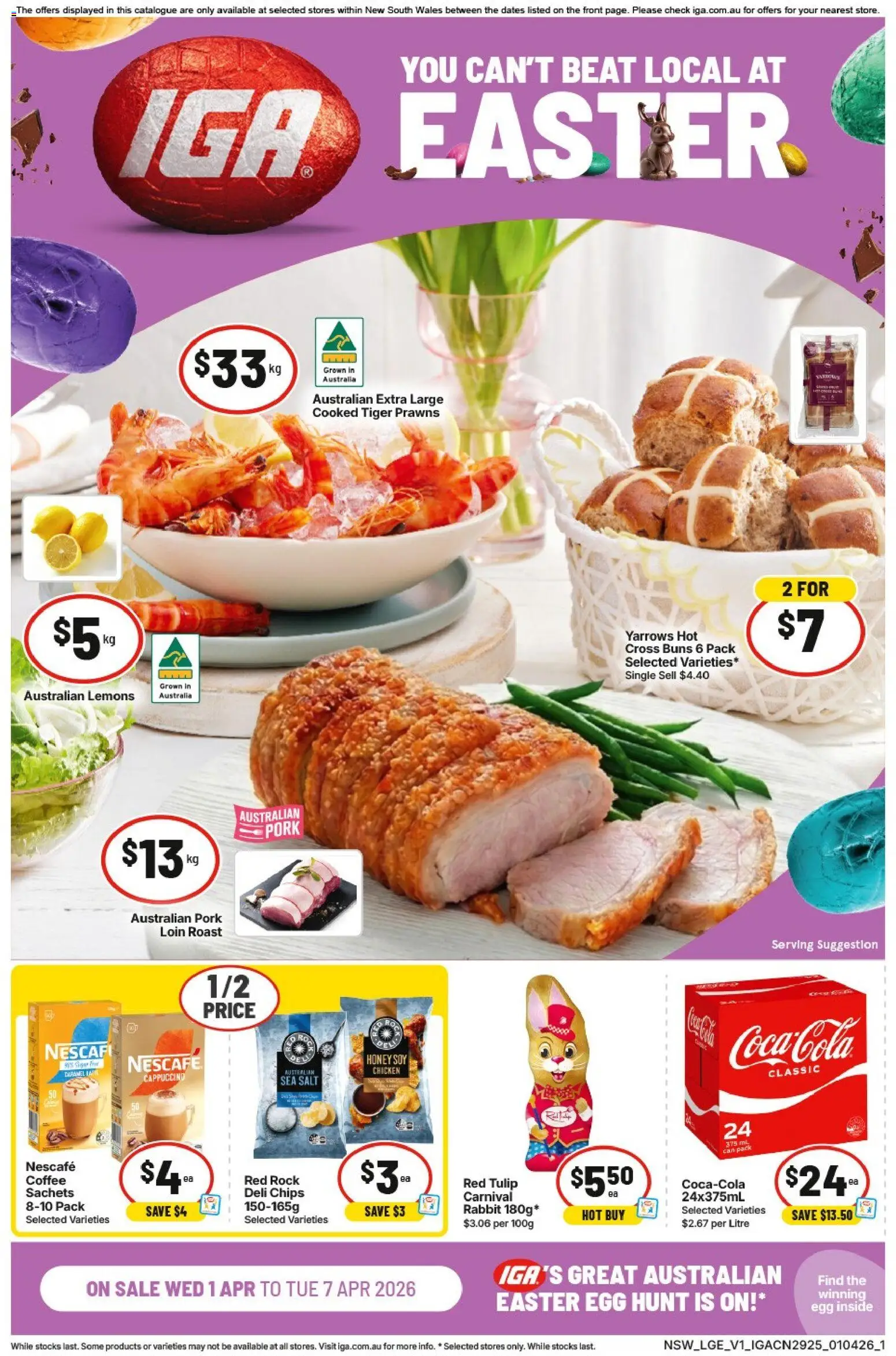 IGA catalogue - valid from 01.04.2026 | Page: 1 | Products: Coffee, Chicken, Pork, Salt