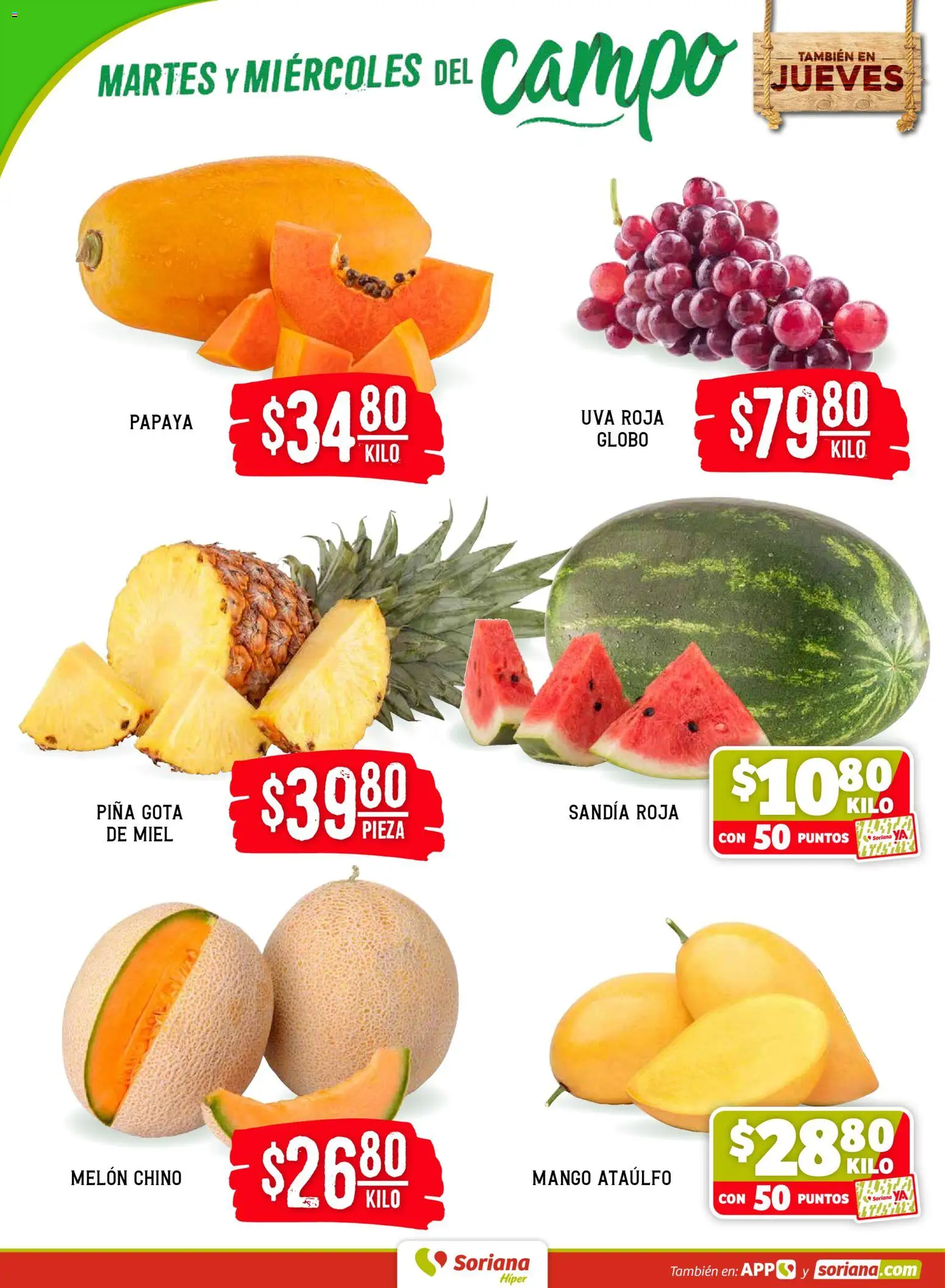 Nuevas ofertas de Soriana válidas en toda la República Mexicana desde el 24.03.2026. ¡Encuentra las mejores ofertas en Soriana Martes y Miércoles del Campo Híper: Tijuana, Mexicali, Ensenada, San Luis Río Colorado y Tecate! | Página: 2 | Productos: Sandía, Melón, Uva, Piña