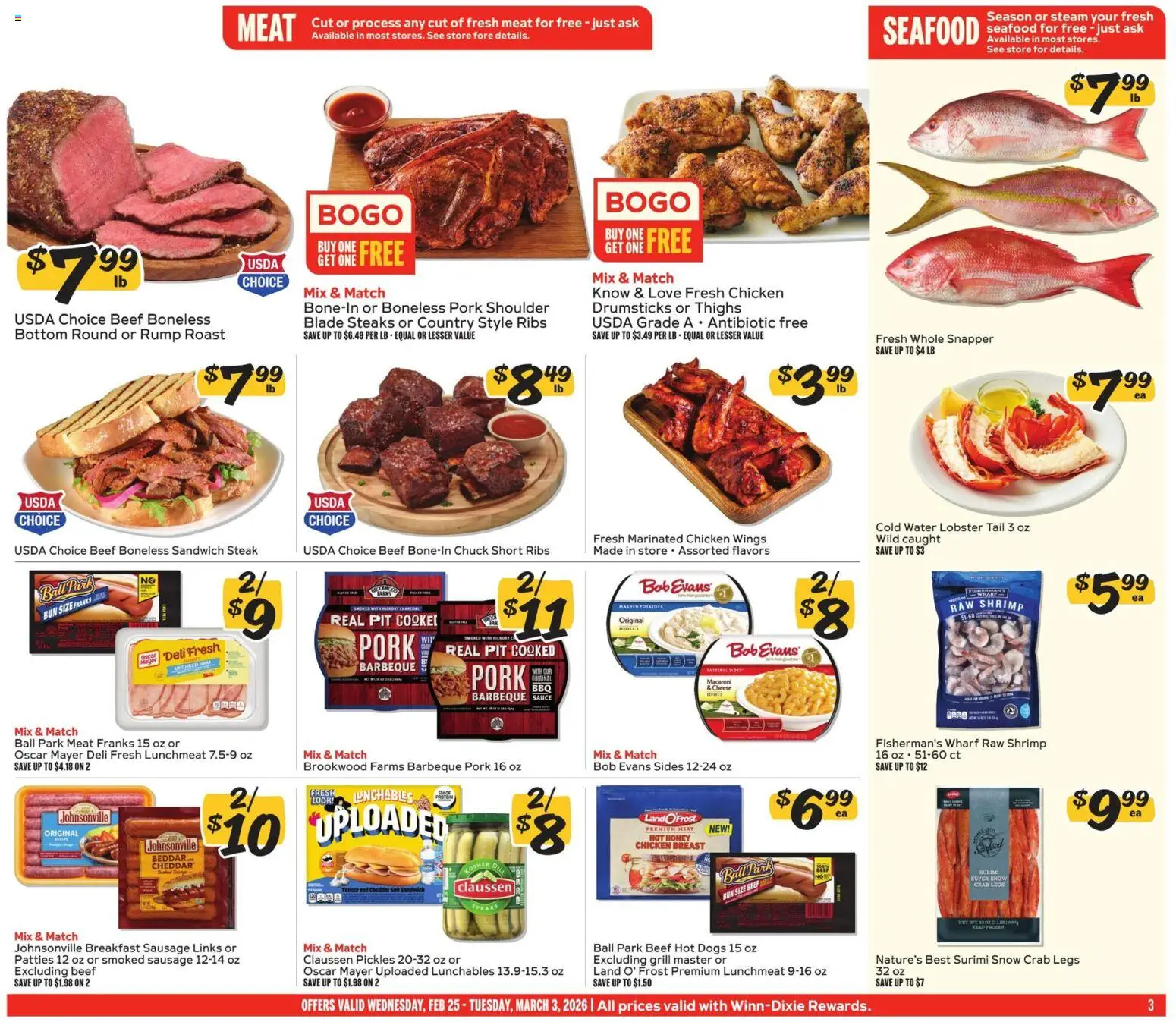 Winn Dixie Weekly Circular - GA - valid from 25.02.2026 | Page: 3 | Products: Ham, Pork, Beef, Hot Dogs
