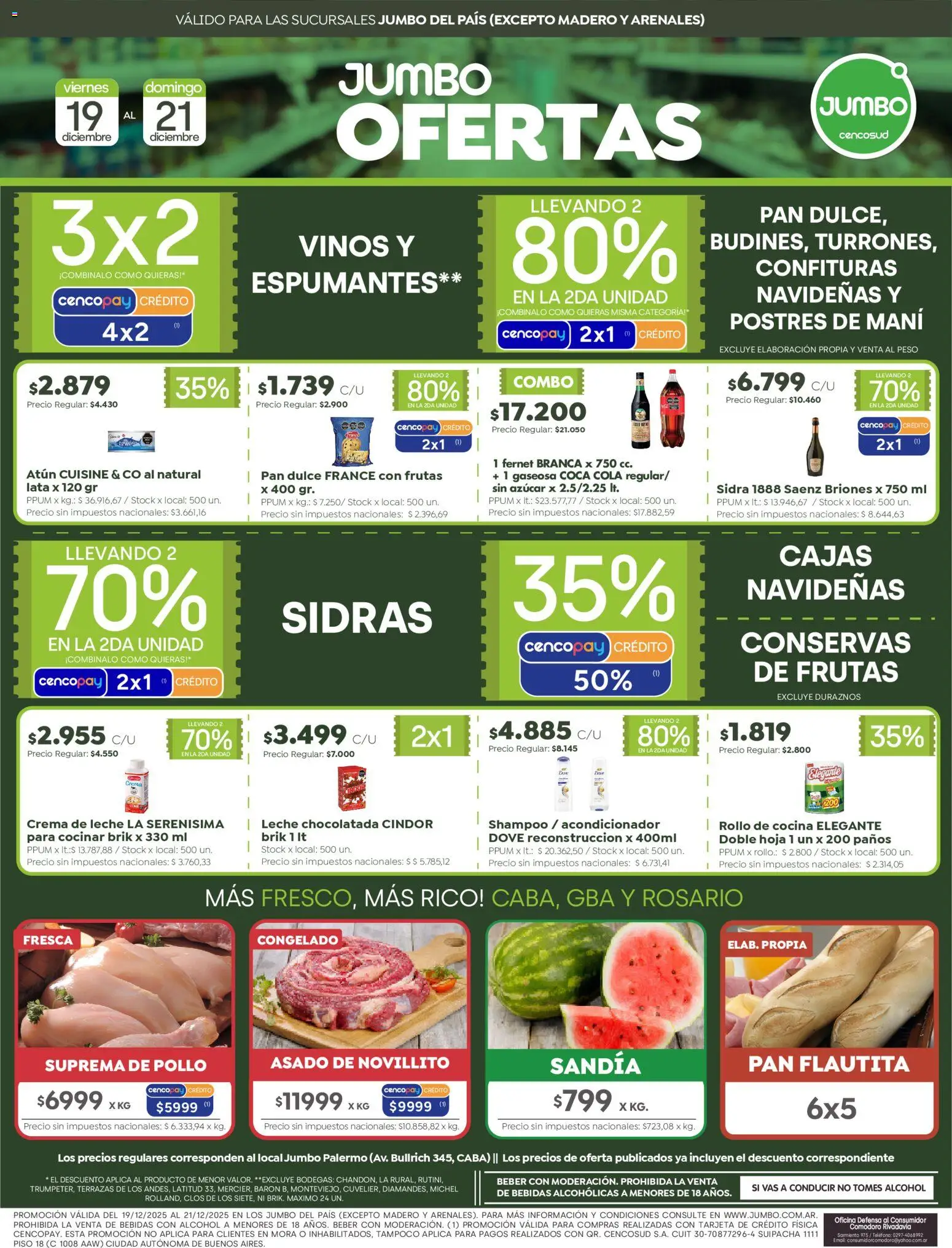 Jumbo ofertas │ válido desde el 19.12.2025 | Página: 1 | Productos: Azucar, Crema de leche, Gaseosa, Pan