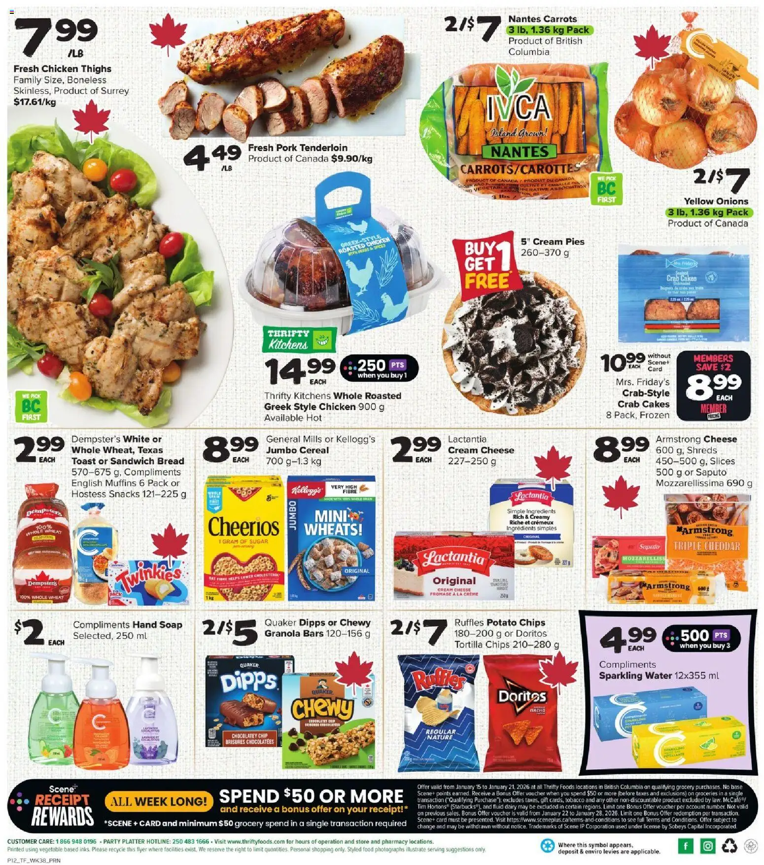 Thrifty Foods flyer valid from 15.01.2026 | Page: 2 | Products: Cream, Soap, Bread, Pork