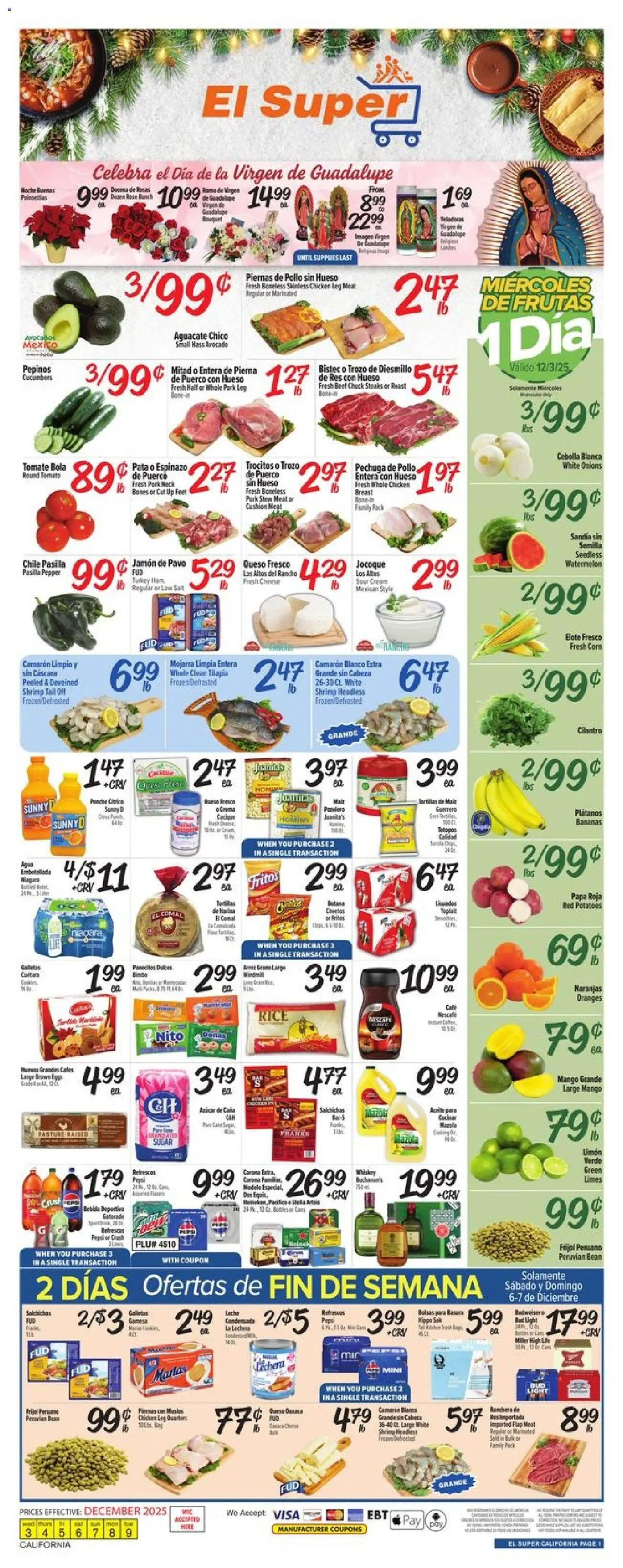 El Super Weekly Ad - CA - valid from 03.12.2025 | Page: 1 | Products: Sour cream, Potatoes, Cushion, Watermelon