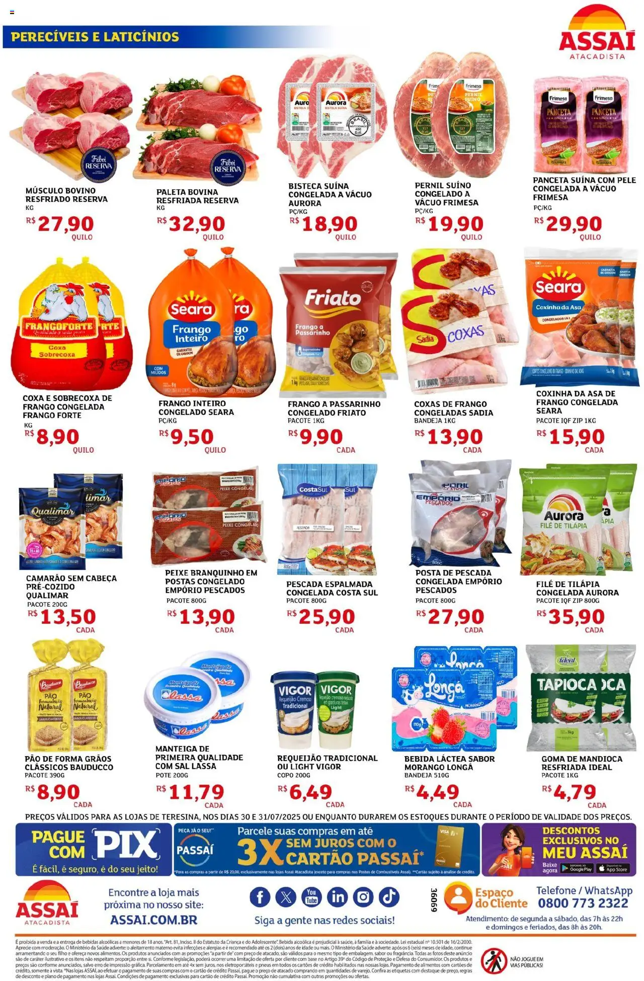 Assaí Atacadista Folheto - válido de 30.07.2025 | Página: 2 | Produtos: Camarão, Tilápia, Telefone, Sal