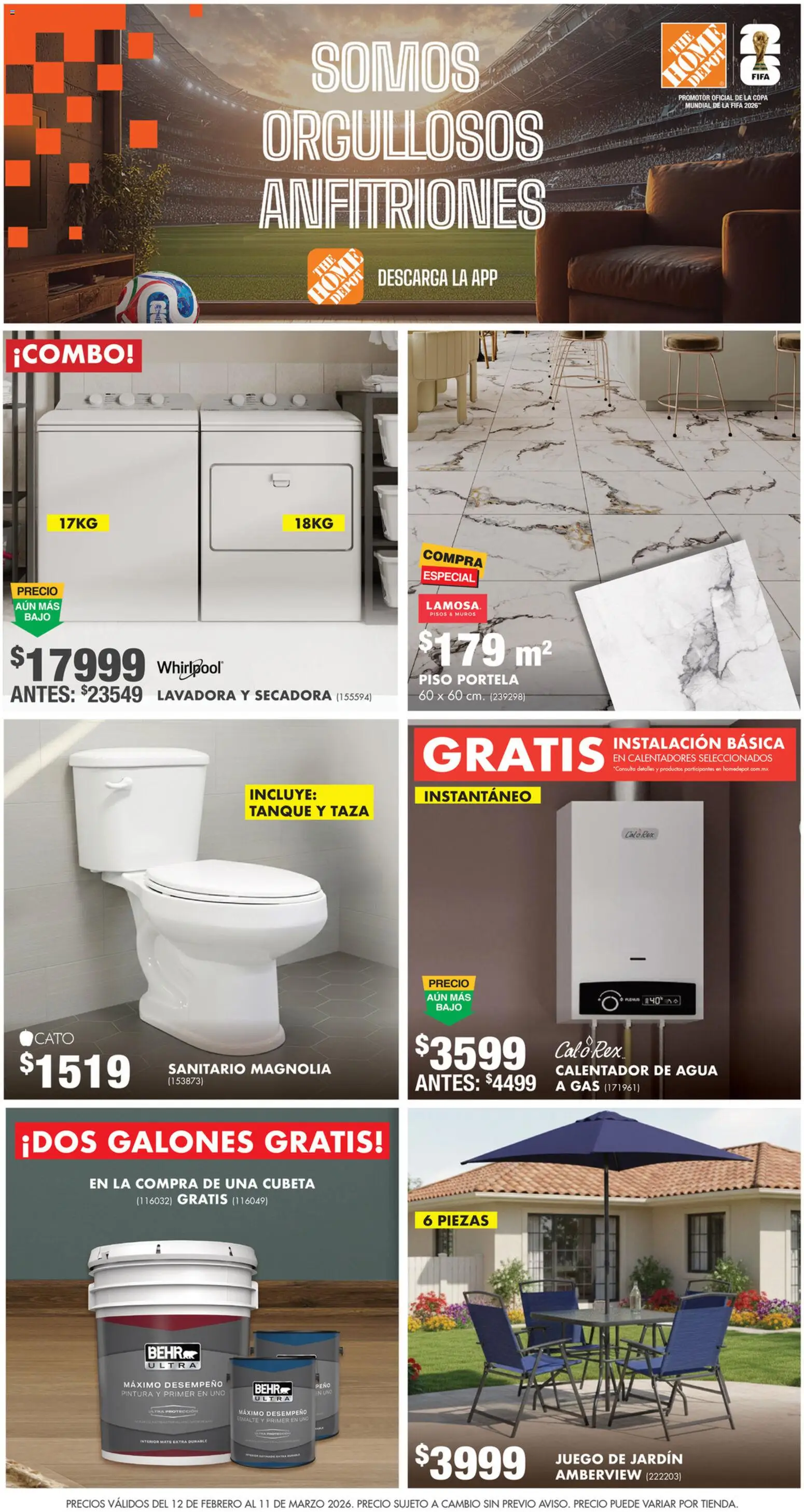 Nuevas ofertas de Home Depot válidas en toda la República Mexicana desde el 12.02.2026. ¡Encuentra las mejores ofertas en Home Depot catálogo! | Página: 1 | Productos: Agua, Juego, Mate, Pintura