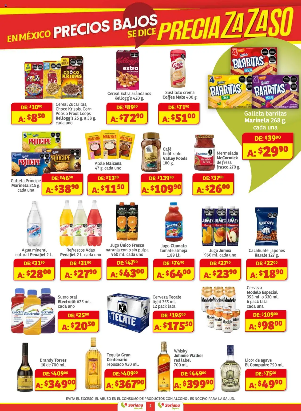 Nuevas ofertas de Soriana válidas en toda la República Mexicana desde el 28.08.2025. ¡Encuentra las mejores ofertas en Soriana - Pesito Valedor Mercado: Ags, Col, Gto, Jal, Mich! | Página: 5 | Productos: Cacahuate, Jugo, Arándanos, Mermelada