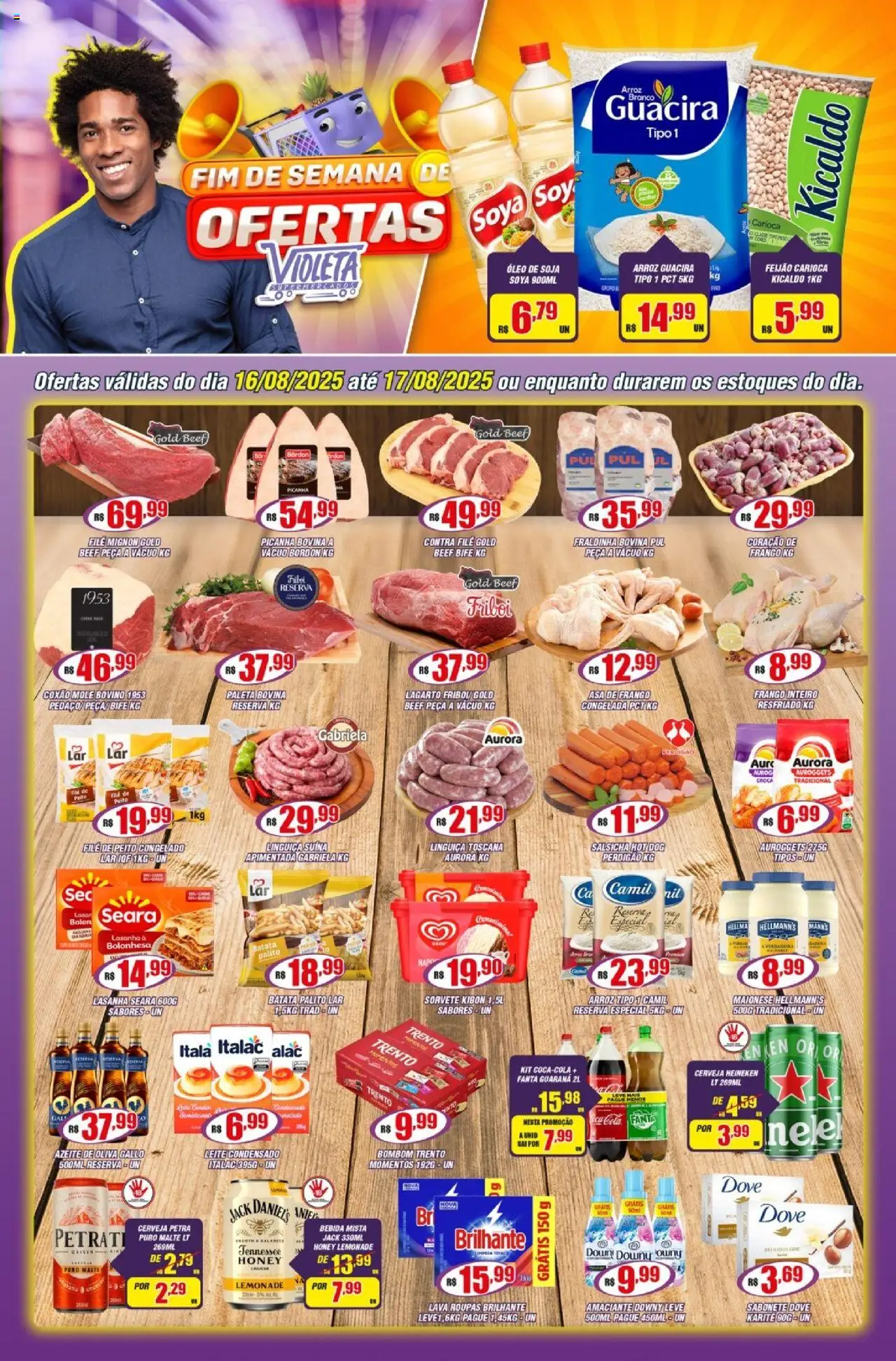 Violeta Supermercados Folheto - válido de 16.08.2025 | Página: 1 | Produtos: Picanha, Cerveja Heineken, Lasanha, Amaciante