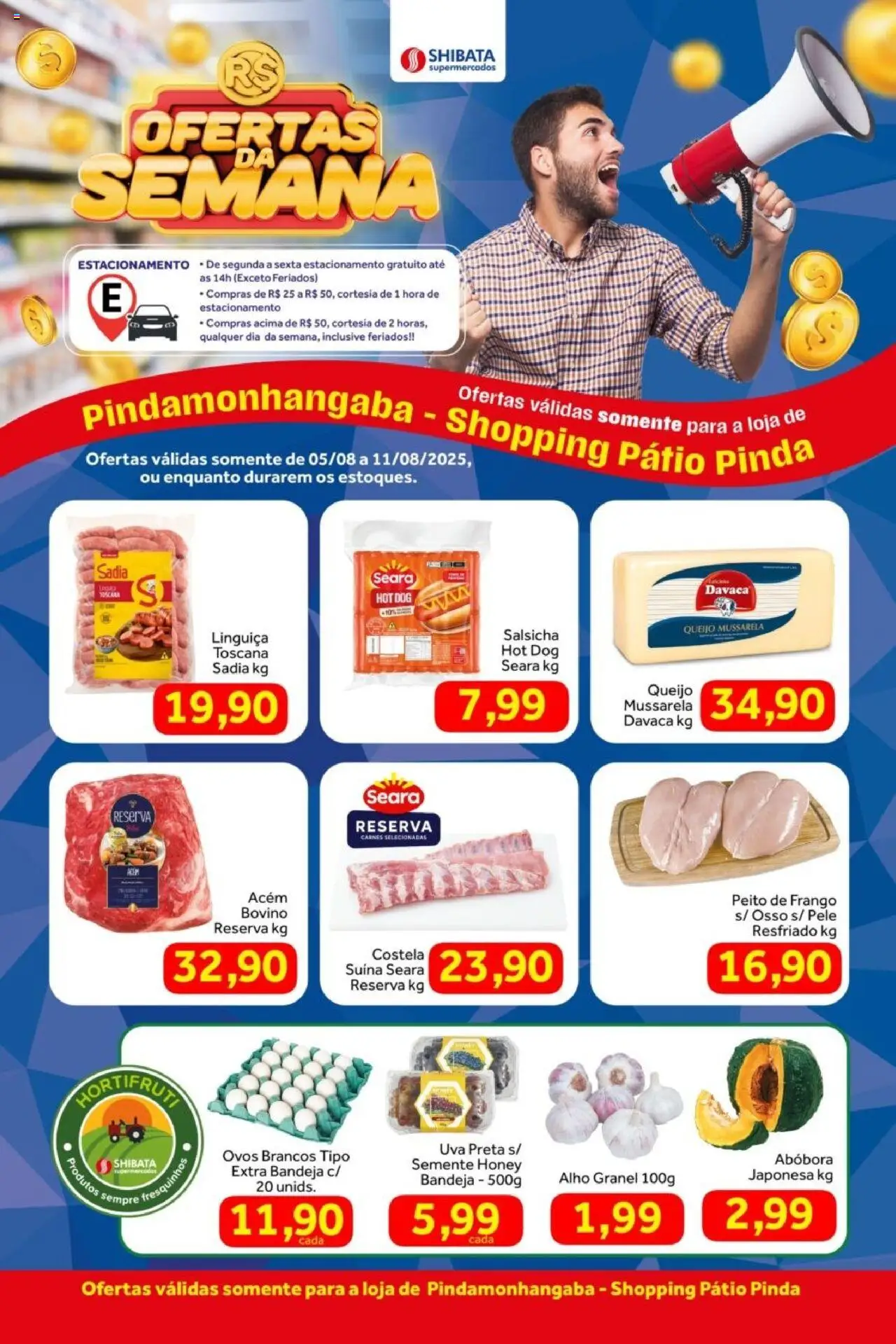 Shibata Folheto - válido de 05.08.2025 | Página: 1 | Produtos: Salsicha, Linguiça, Acém, Queijo