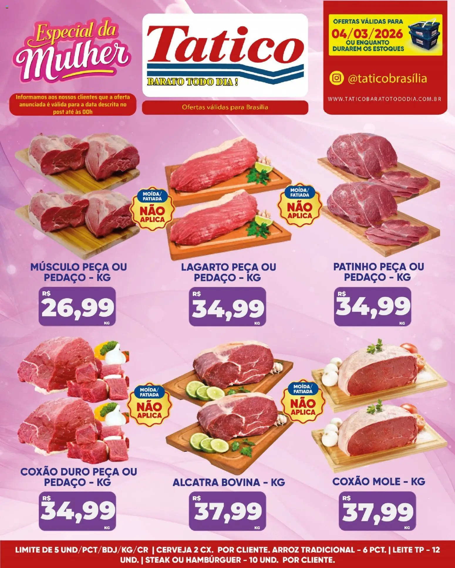 Tatico Folheto - válido de 04.03.2026 | Página: 8 | Produtos: Alcatra, Leite, Cerveja, Arroz
