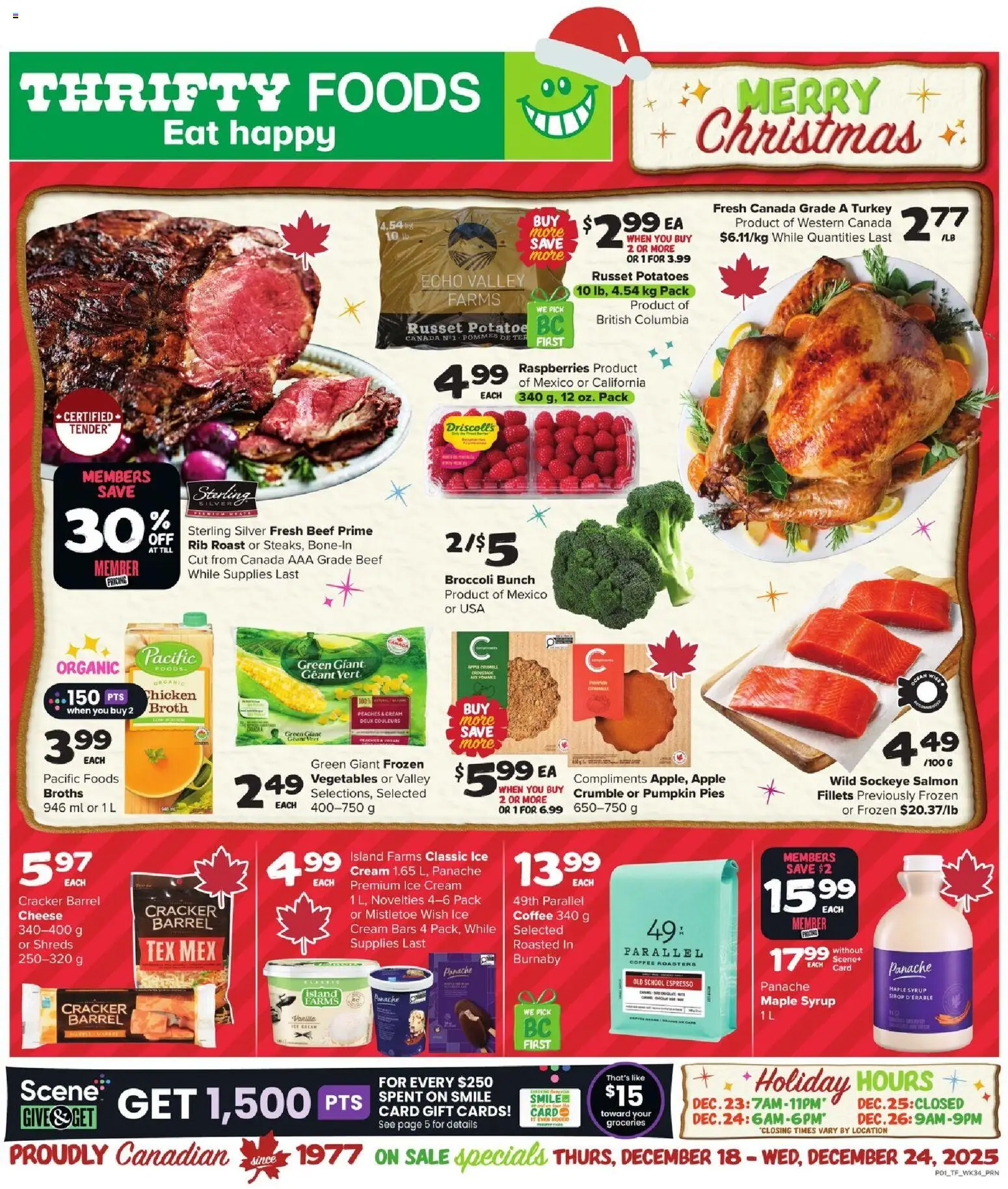 Thrifty Foods flyer valid from 18.12.2025 | Page: 1 | Products: Beef, Ice cream, Turkey, Coffee