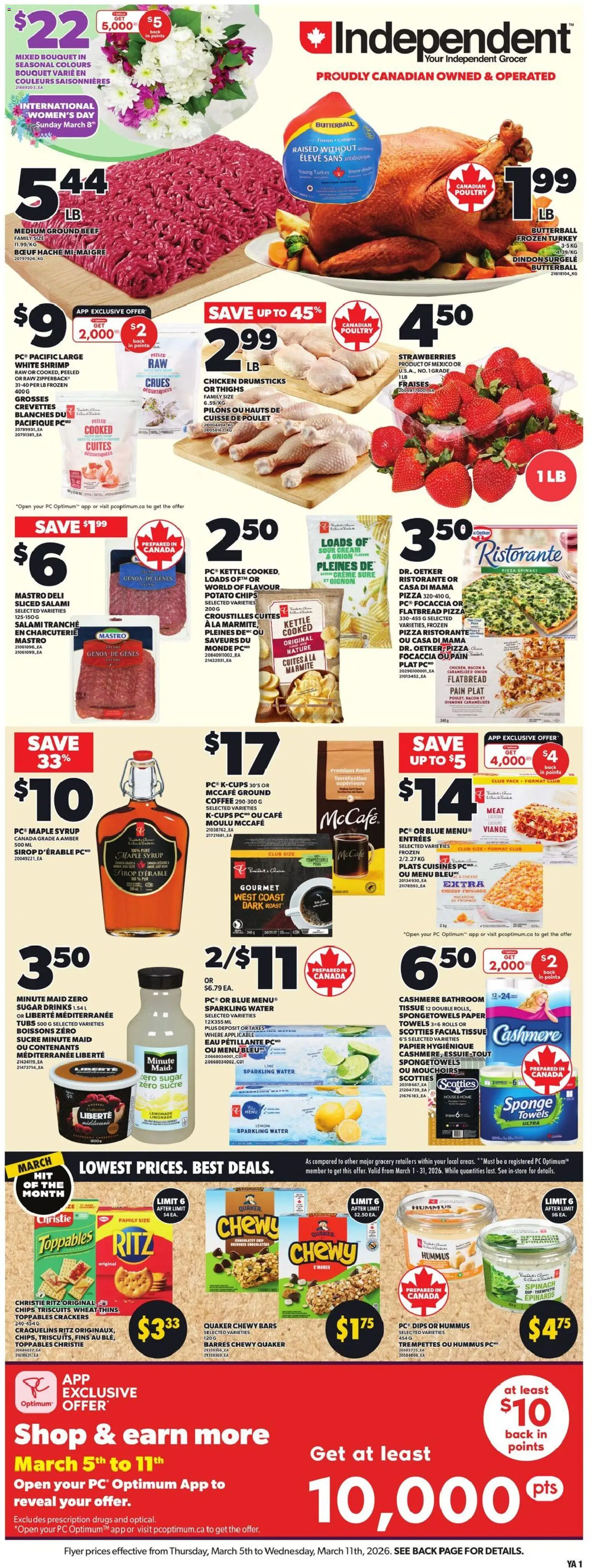 Independent Grocer flyer valid from 05.03.2026 | Page: 1 | Products: Sponge, Coffee, Pizza, Chicken