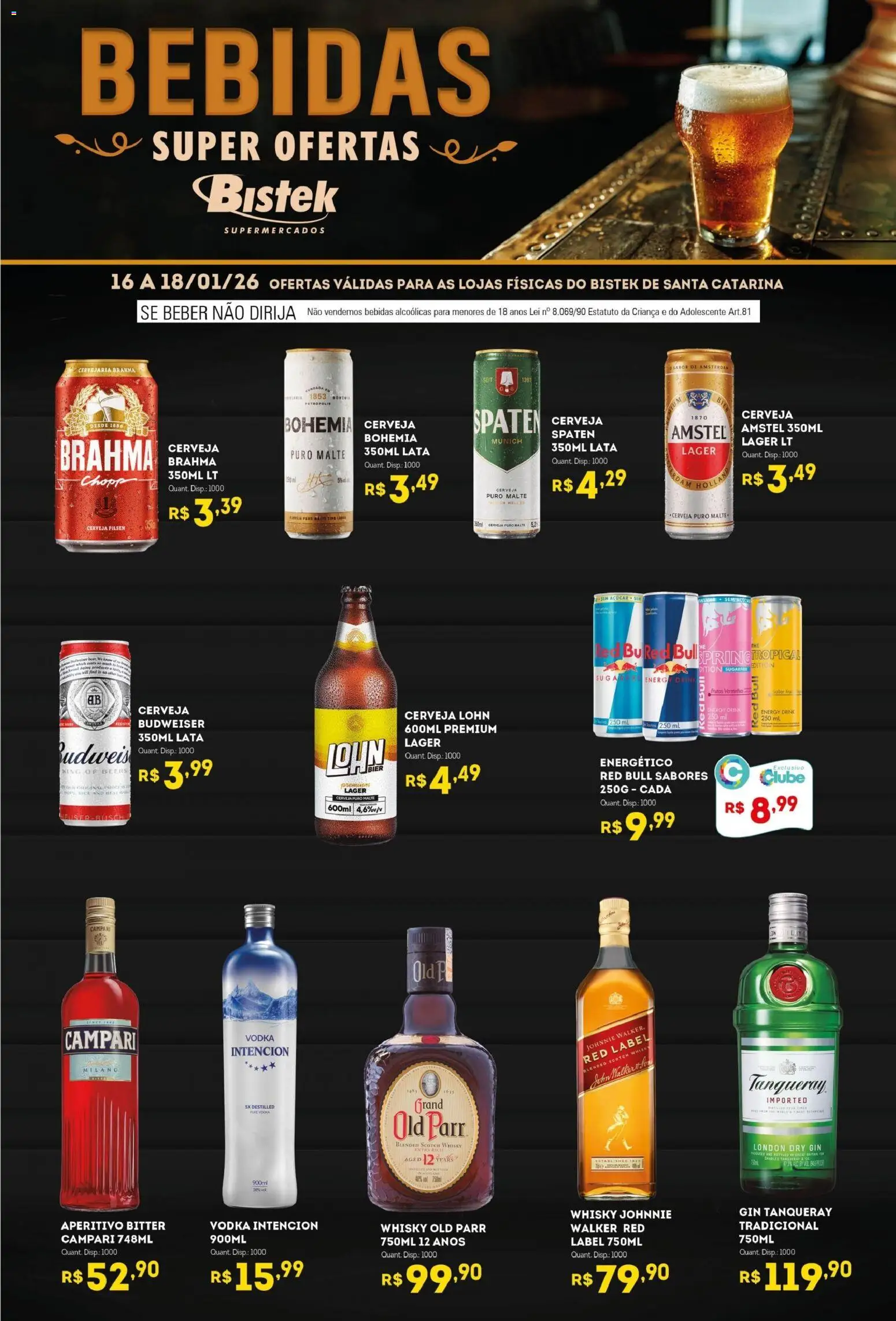 Bistek Supermercados Folheto - válido de 16.01.2026 | Página: 1 | Produtos: Energético, Whisky, Cerveja, Vodka